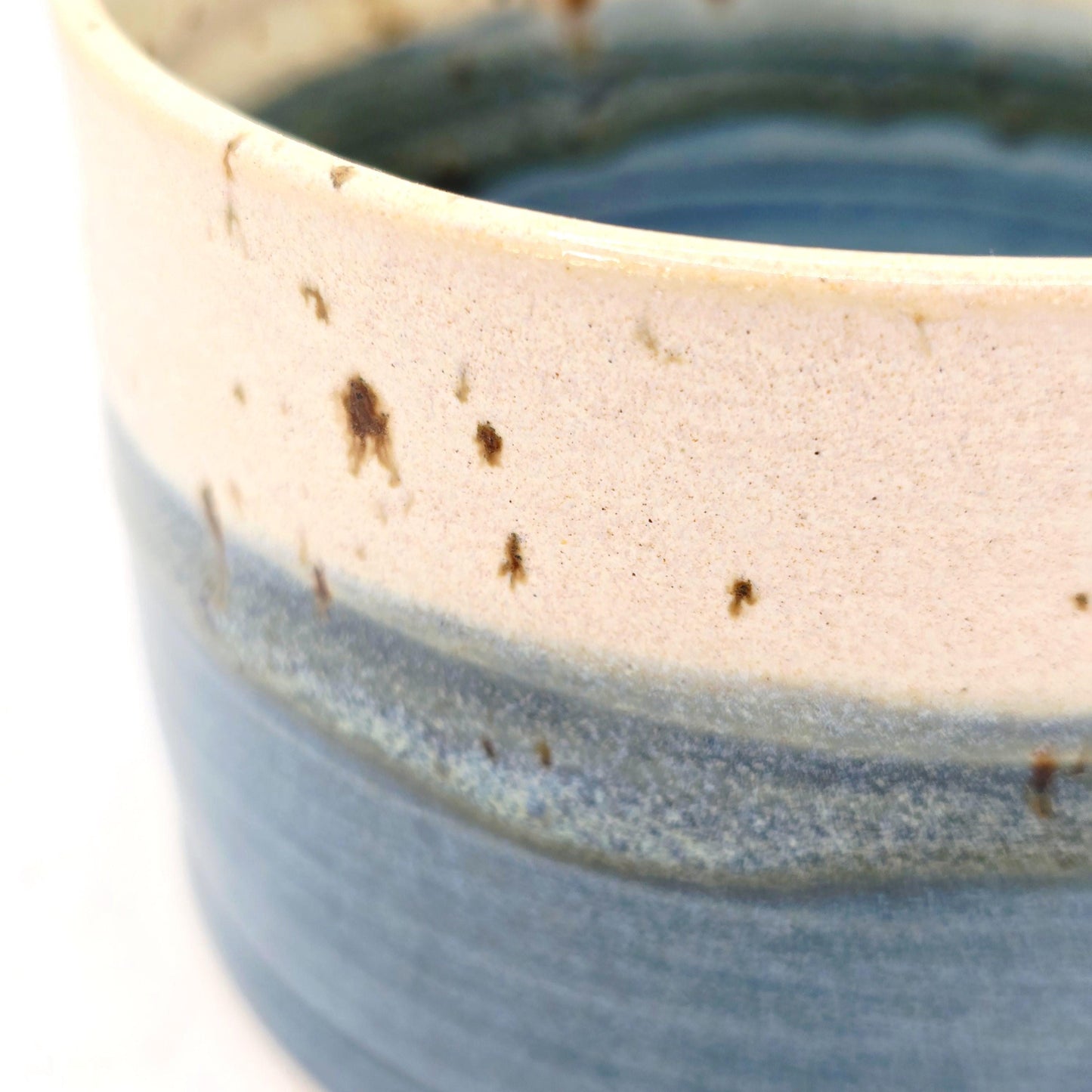 Handmade Ceramic 14oz  Cappuccino Mug. Blue & Cream Glaze, White Stoneware Pottery.
