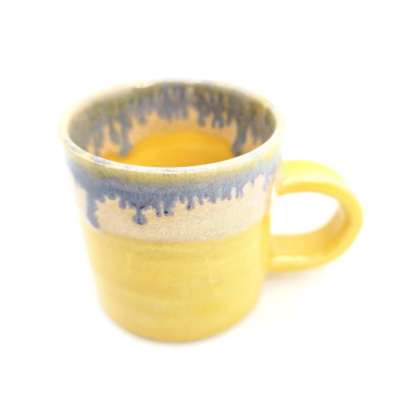 Handmade Ceramic 4oz Double Espresso Mug. Lemony Blue Yellow Glaze. Stoneware Pottery