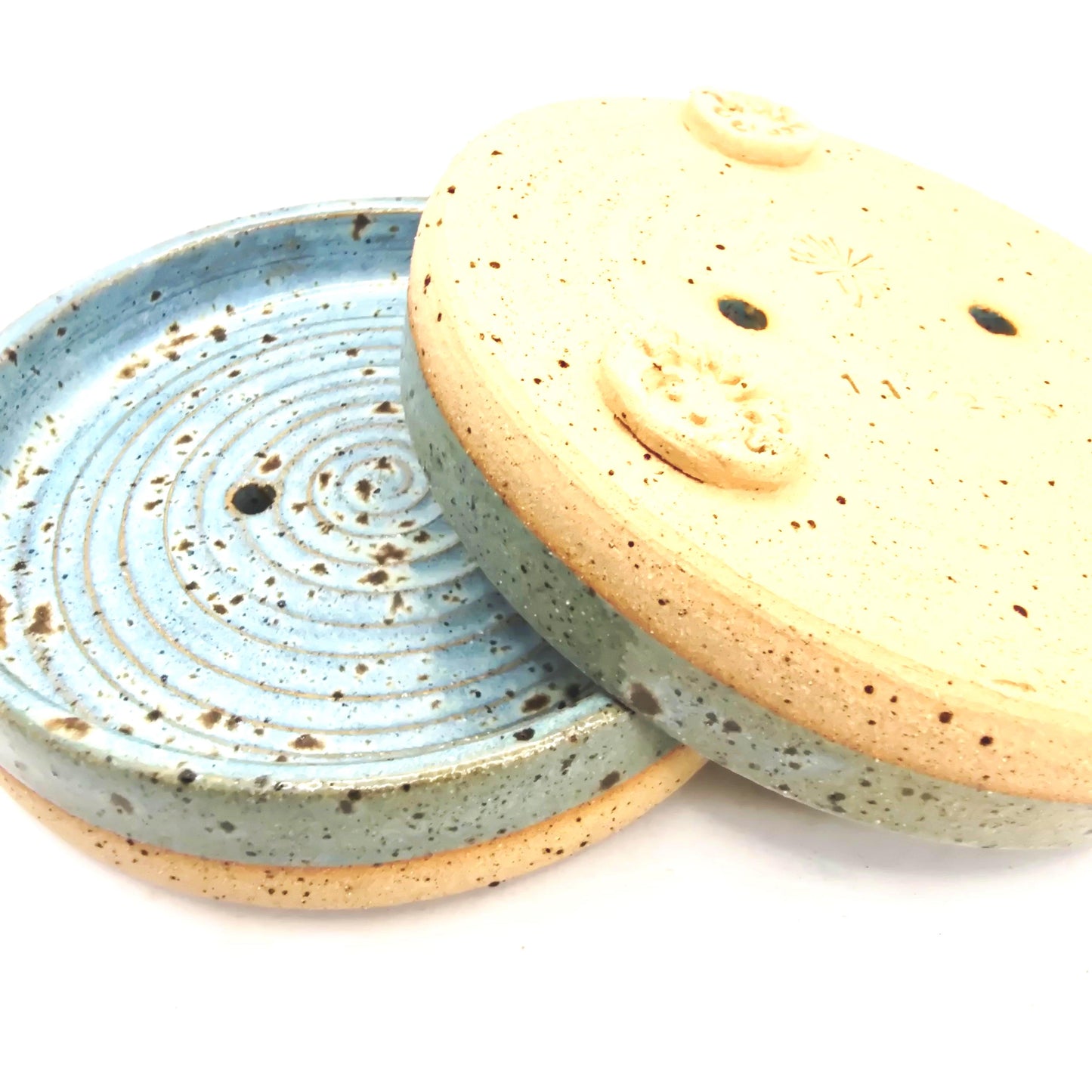 Handmade Ceramic Soap Dish - Speckled Blue Glaze, Toasty Stoneware Pottery