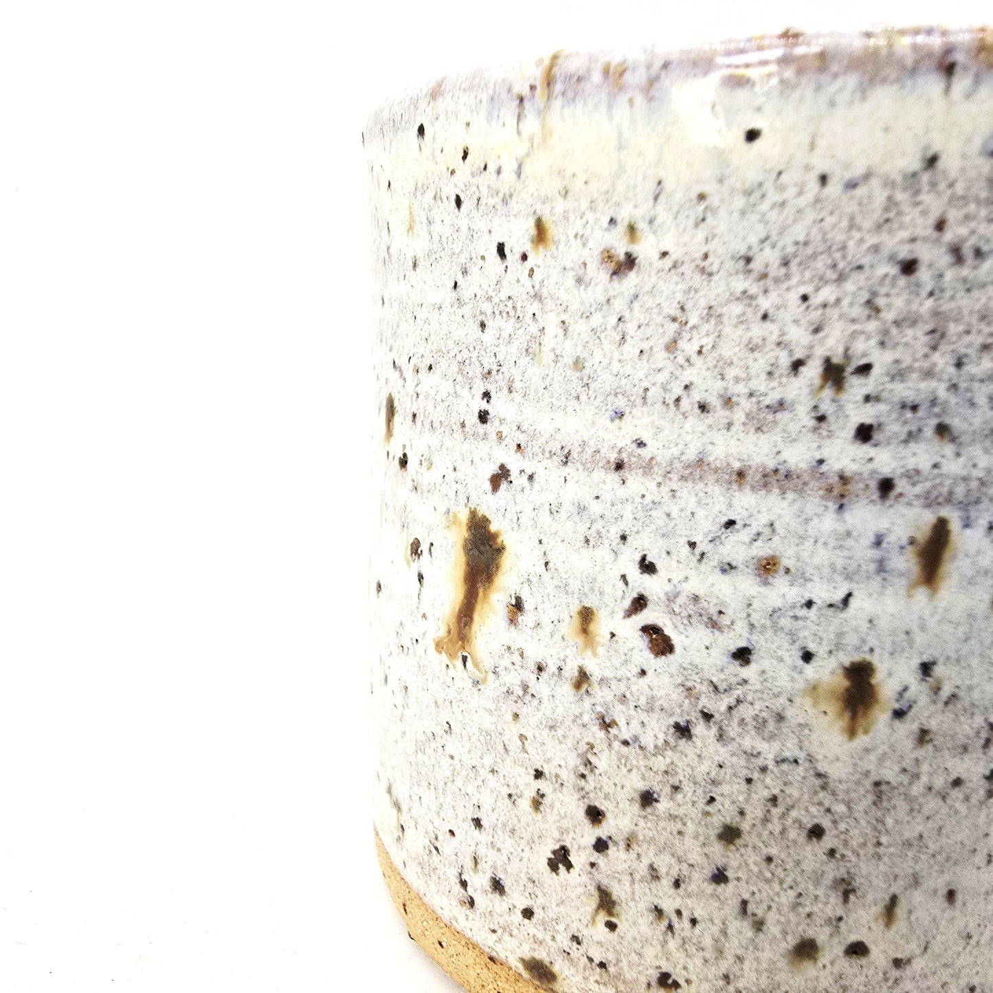 Handmade Ceramic 6oz Flat White/Cortado Mug. Ammonite Sprig. Cream Speckled Glaze. Toasty Stoneware Pottery