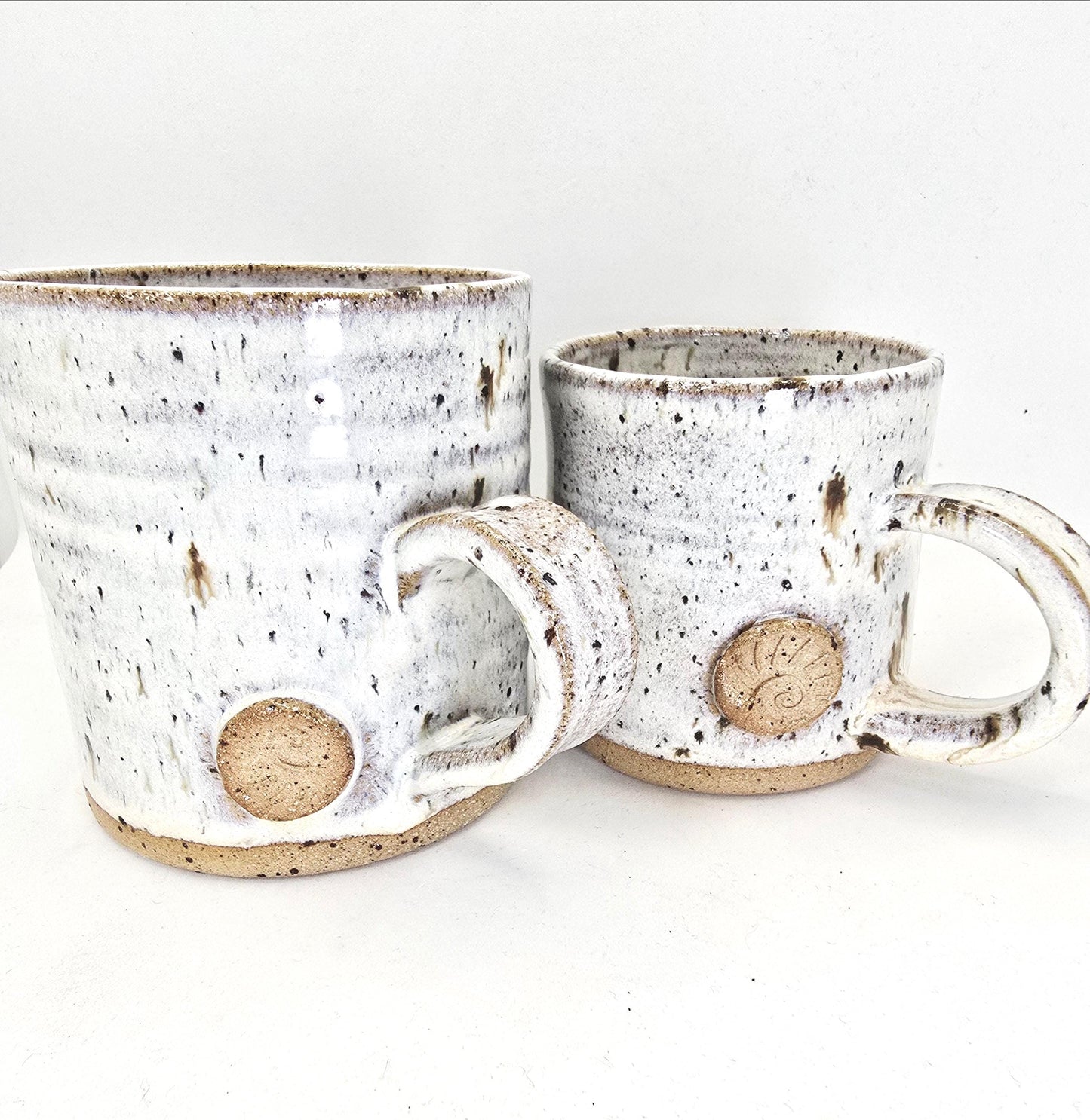 Handmade Ceramic 6oz Flat White/Cortado Mug. Ammonite Sprig. Cream Speckled Glaze. Toasty Stoneware Pottery