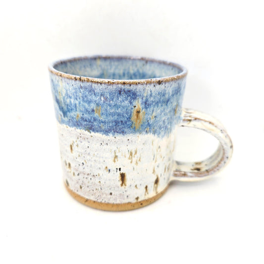 Handmade Ceramic 8oz Tea/Coffee Mug, Cream & Blue Speckle Glaze. Toasty Stoneware Pottery.