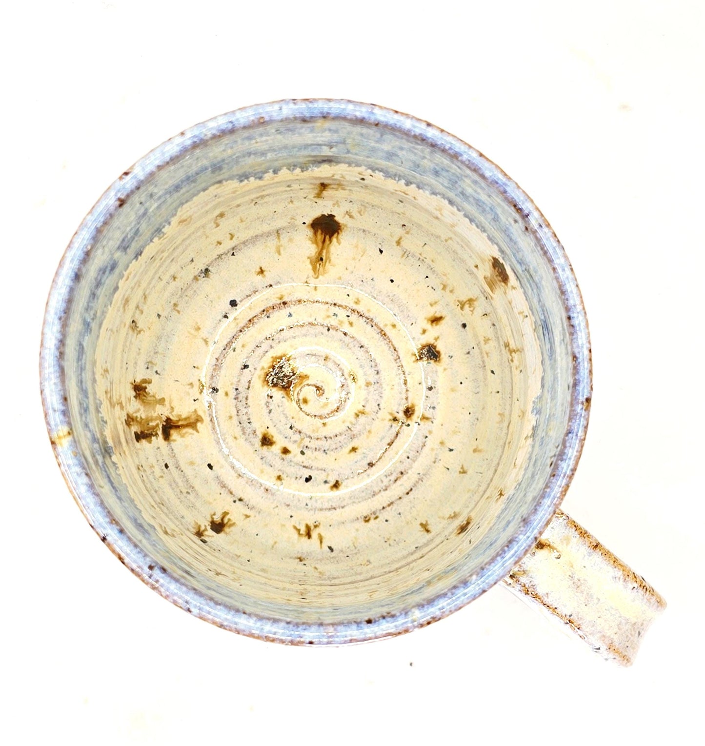 Handmade Ceramic 8oz Tea/Coffee Mug, Cream & Blue Speckle Glaze. Toasty Stoneware Pottery.