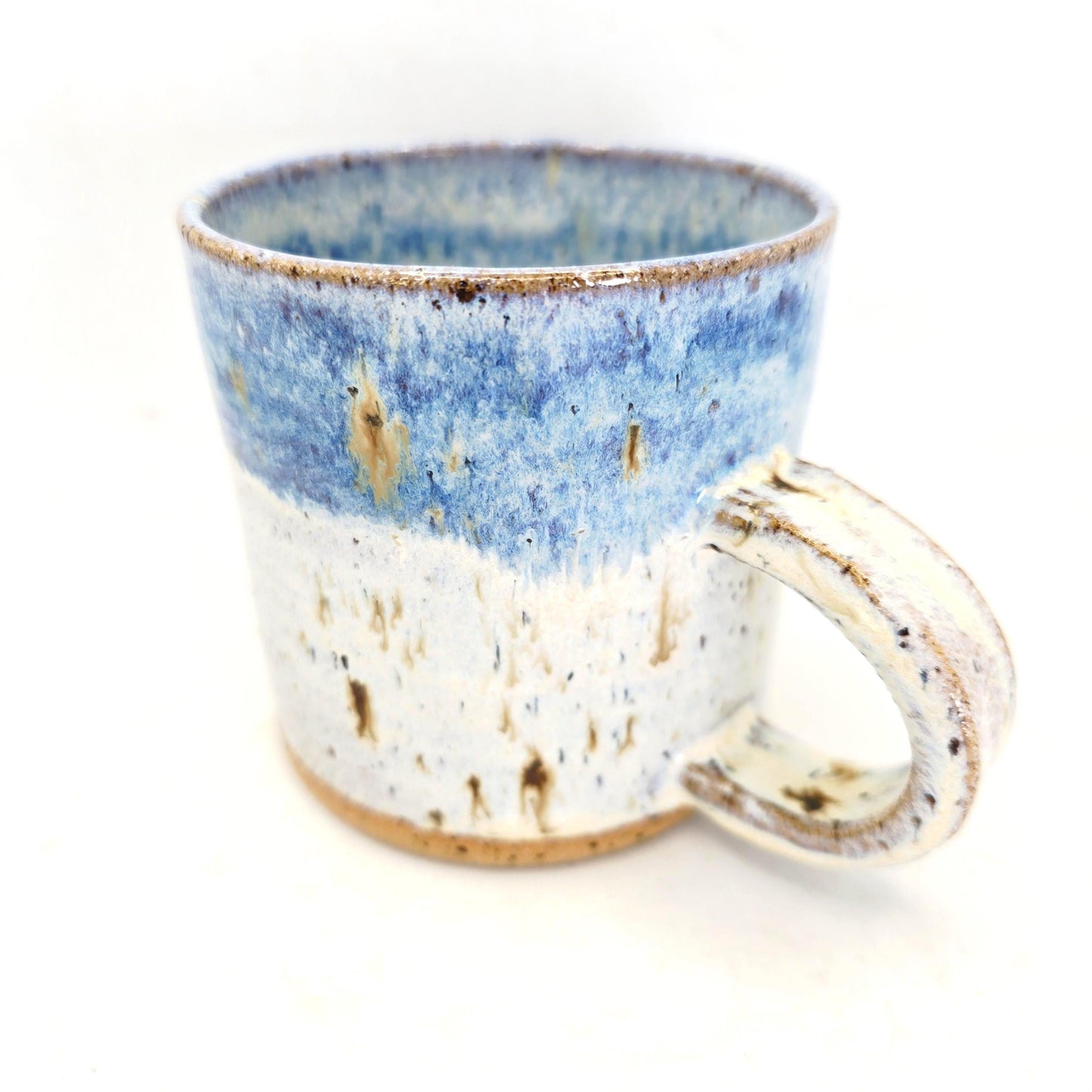 Handmade Ceramic 8oz Tea/Coffee Mug, Cream & Blue Speckle Glaze. Toasty Stoneware Pottery.
