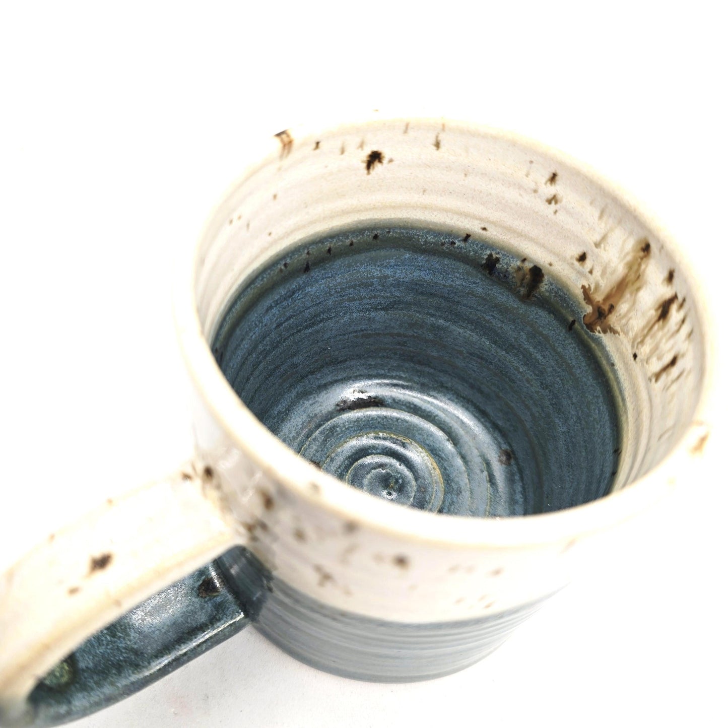 Handmade Ceramic 8oz  Tea / Coffee Mug. Blue & White Splatter Glaze. Stoneware Pottery.