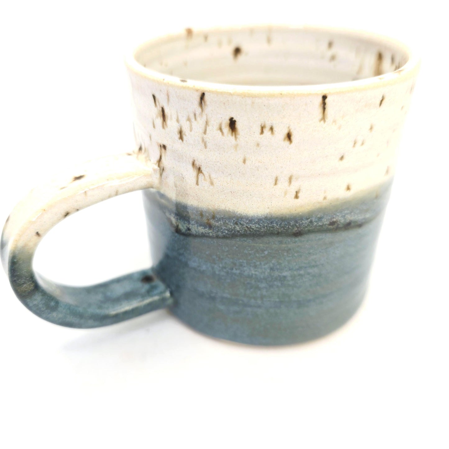 Handmade Ceramic 8oz  Tea / Coffee Mug. Blue & White Splatter Glaze. Stoneware Pottery.