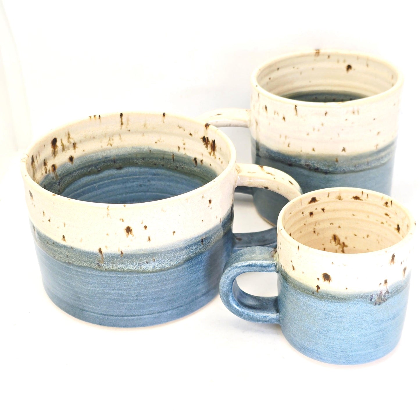 Handmade Ceramic 8oz  Tea / Coffee Mug. Blue & White Splatter Glaze. Stoneware Pottery.