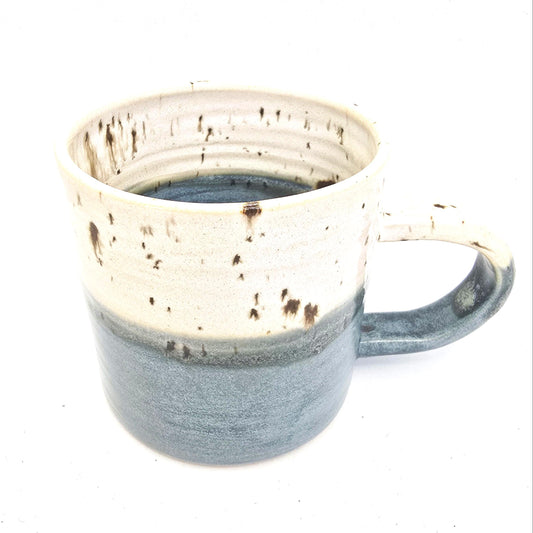 Handmade Ceramic 8oz  Tea / Coffee Mug. Blue & White Splatter Glaze. Stoneware Pottery.