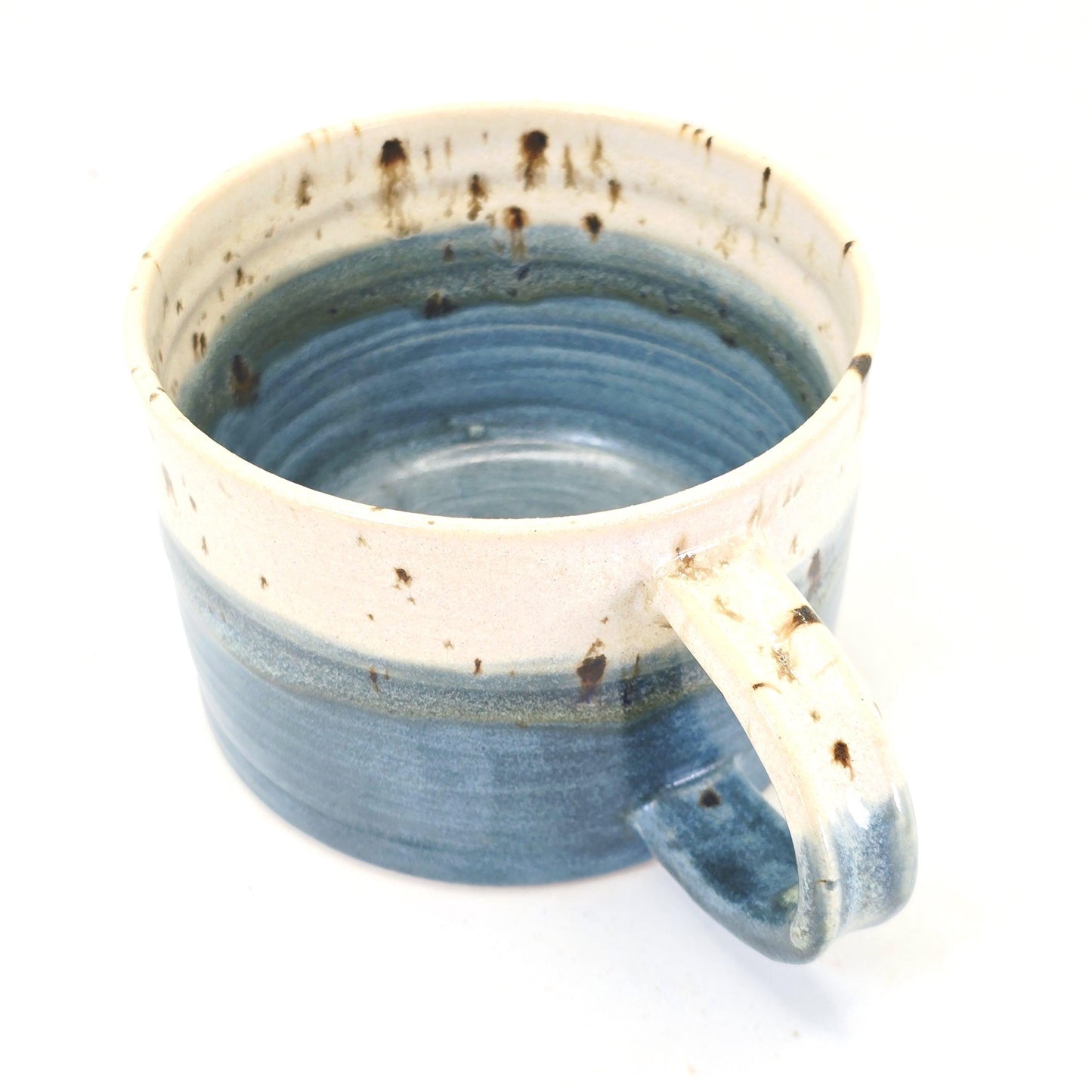 Handmade Ceramic 14oz  Cappuccino Mug. Blue & Cream Glaze, White Stoneware Pottery.