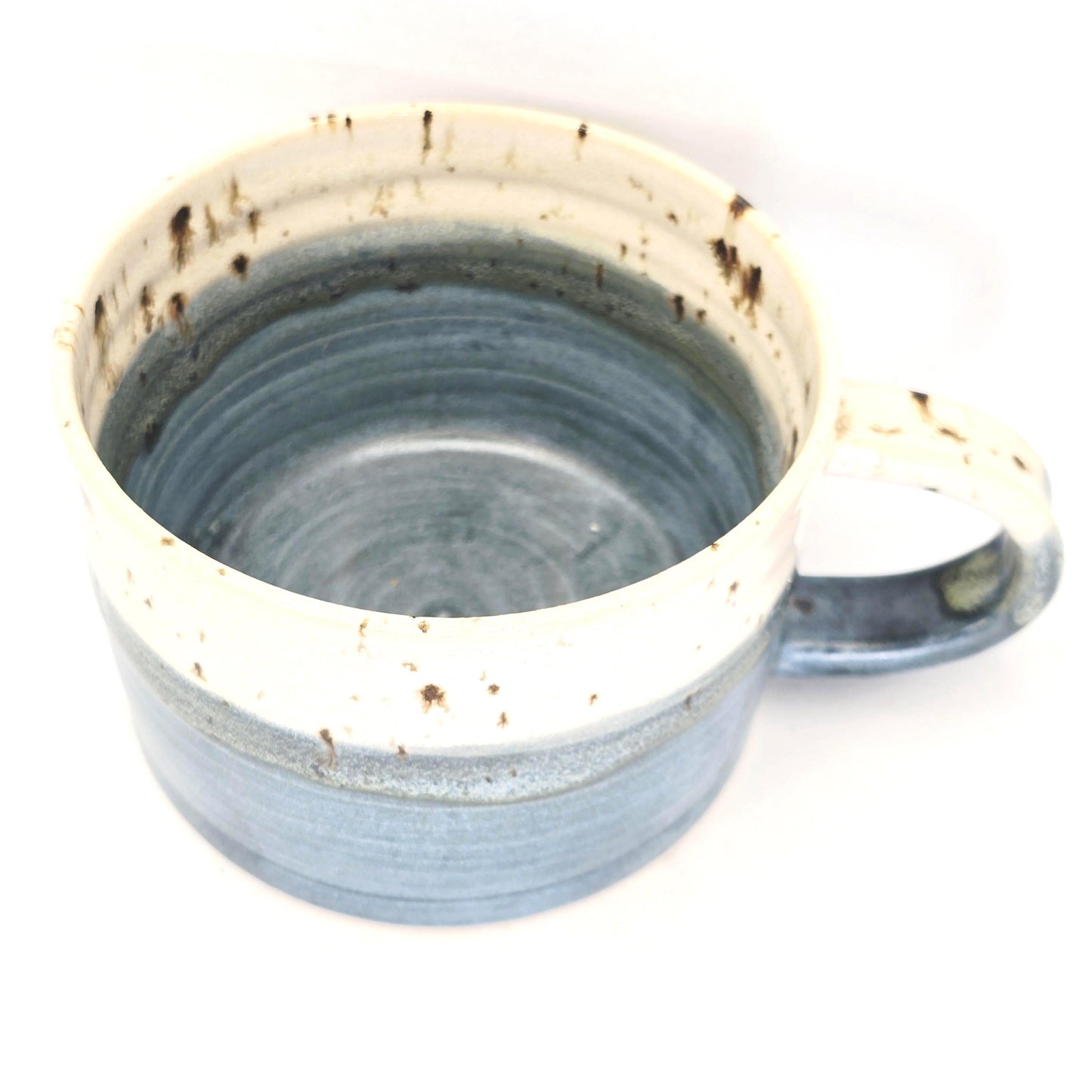 Handmade Ceramic 14oz  Cappuccino Mug. Blue & Cream Glaze, White Stoneware Pottery.