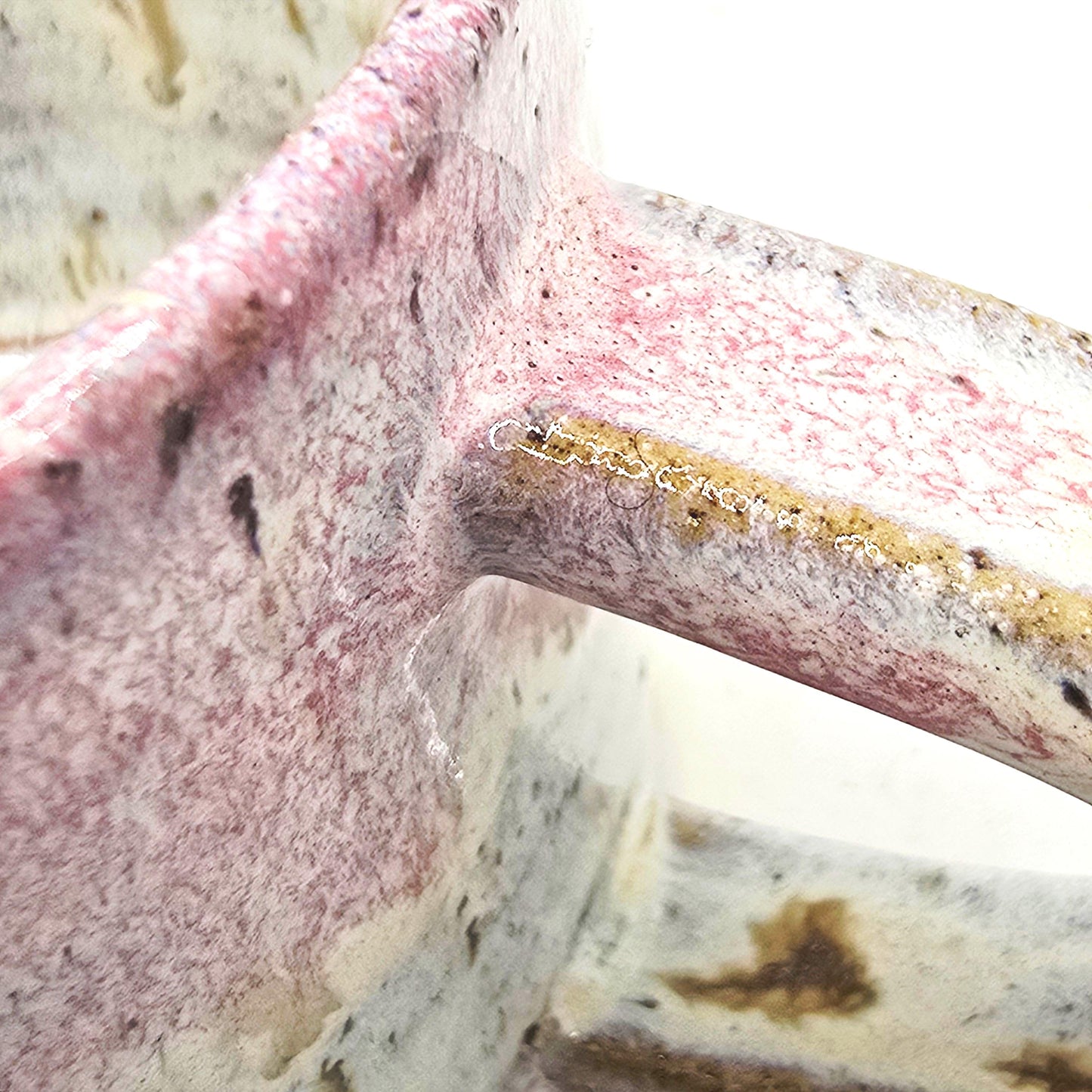 Handmade Ceramic Short 8oz Tea / Coffee Mug. Cream & Pink Speckle Glaze. Toasty Stoneware Pottery.
