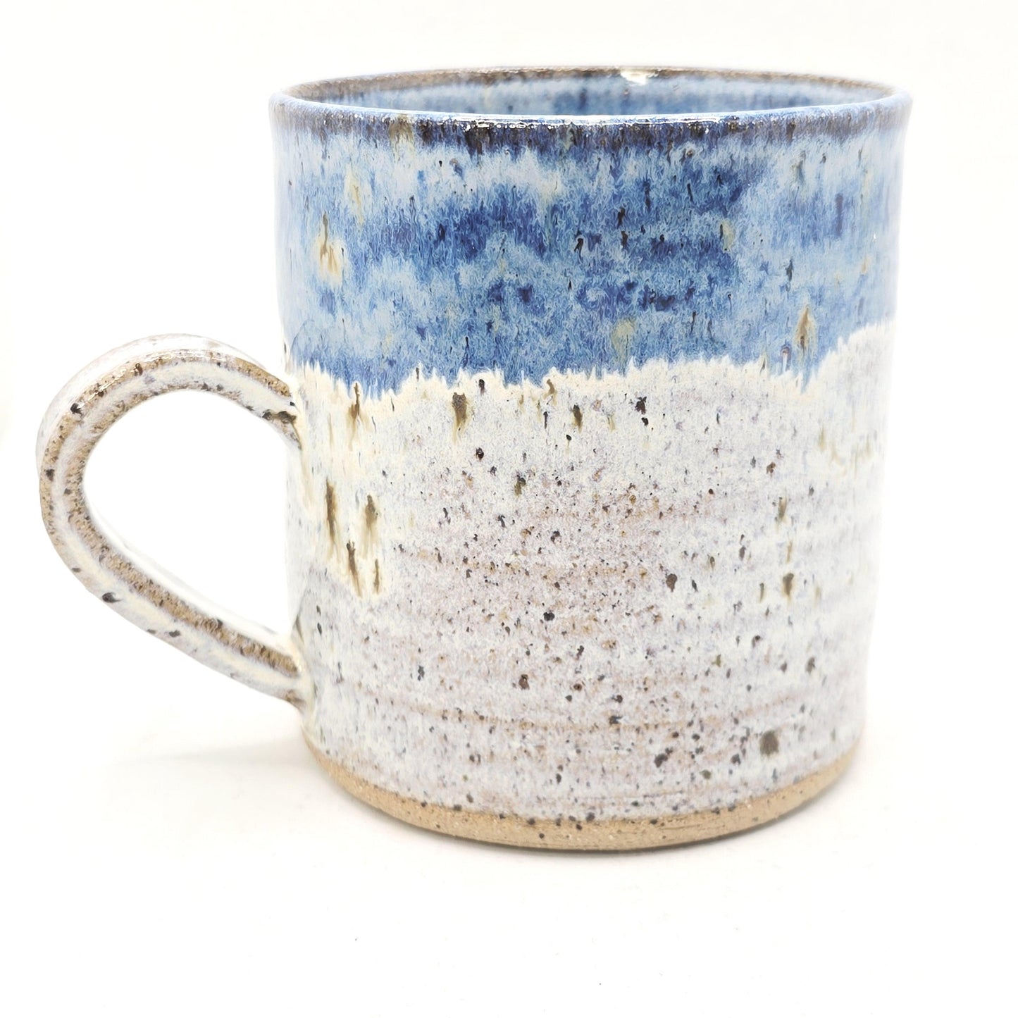 Handmade Ceramic Large 16oz Tea / Coffee Mug. Cream & Blue Glaze. Toasty Stoneware Pottery