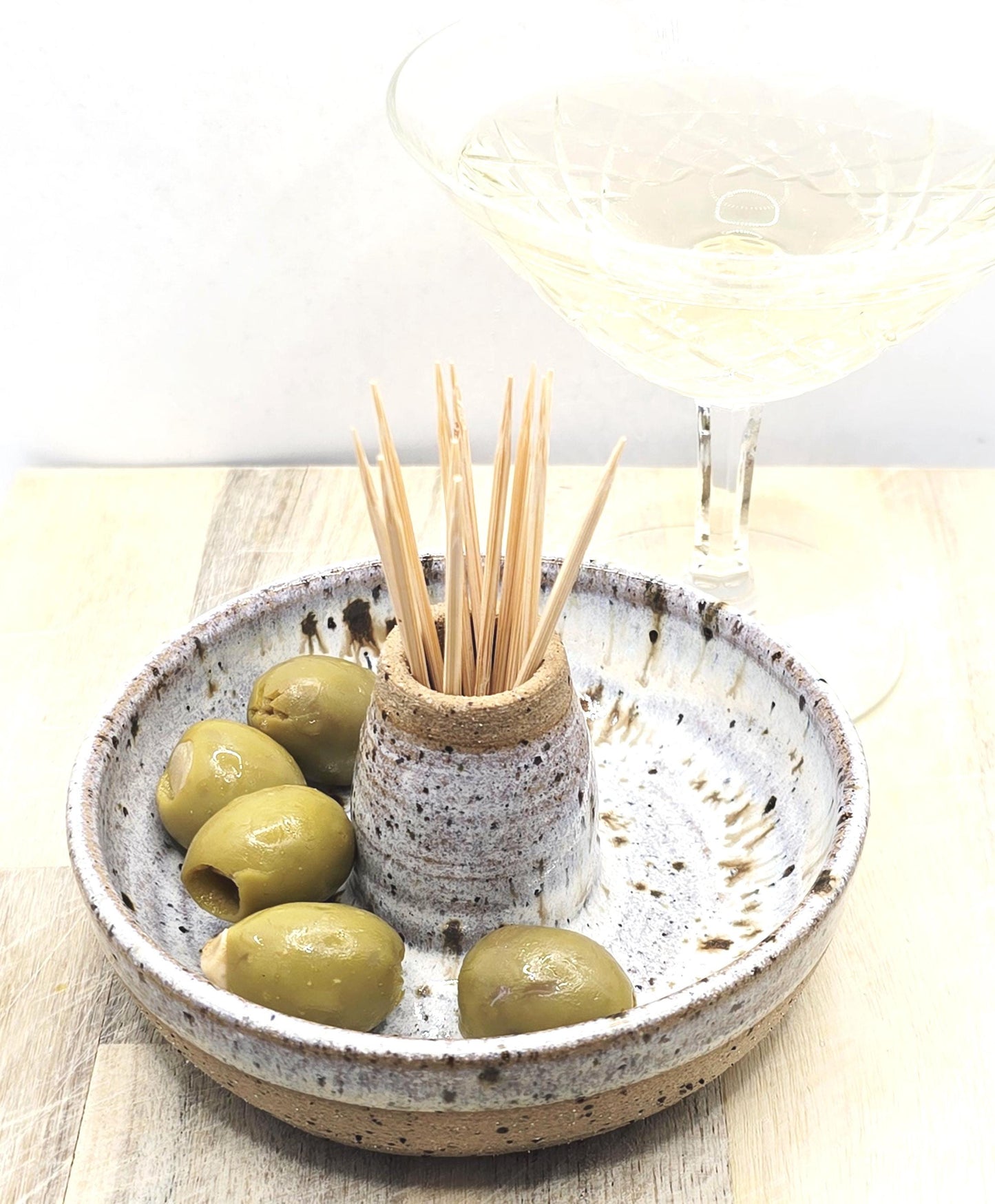 Handmade Stoneware Single Serving Olive Dish / Bowl - Speckled Cream Glaze. Toasty Stoneware Pottery