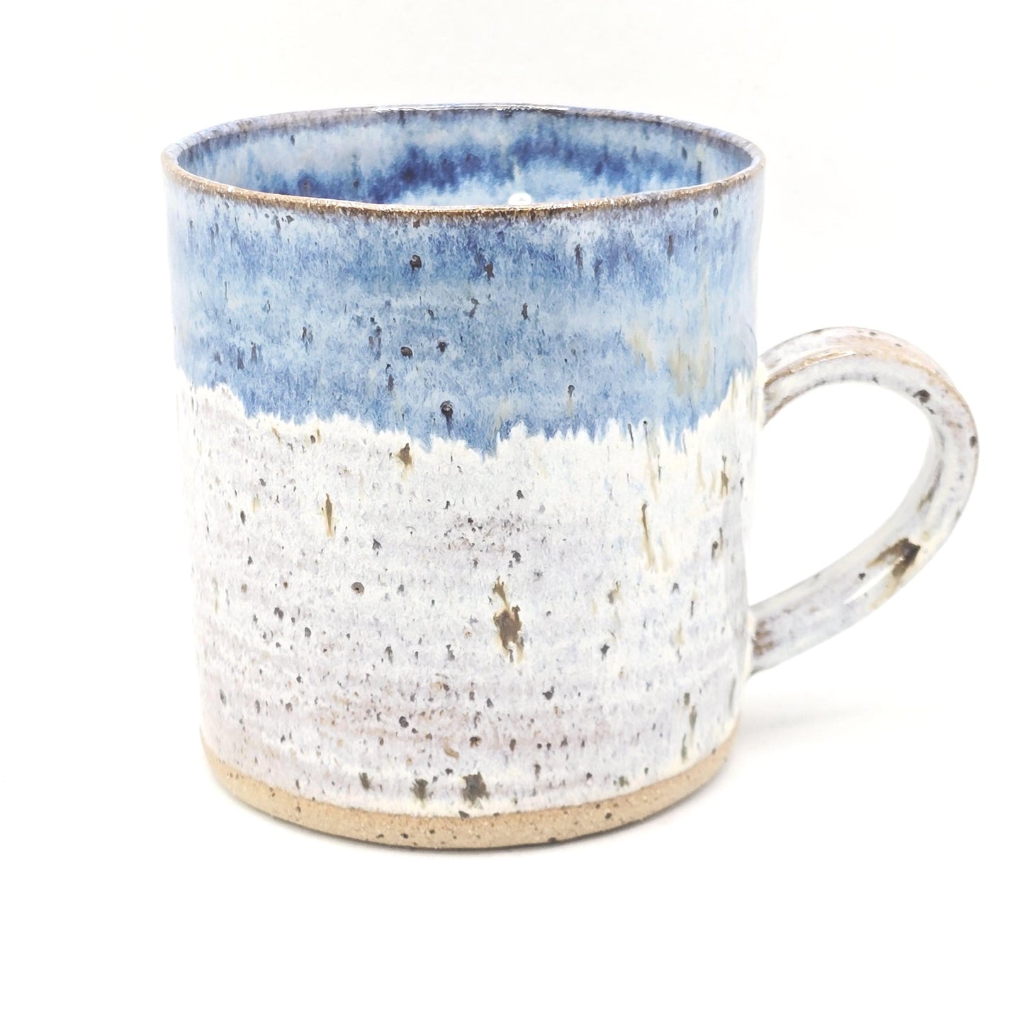 Handmade Ceramic Large 16oz Tea / Coffee Mug. Cream & Blue Glaze. Toasty Stoneware Pottery