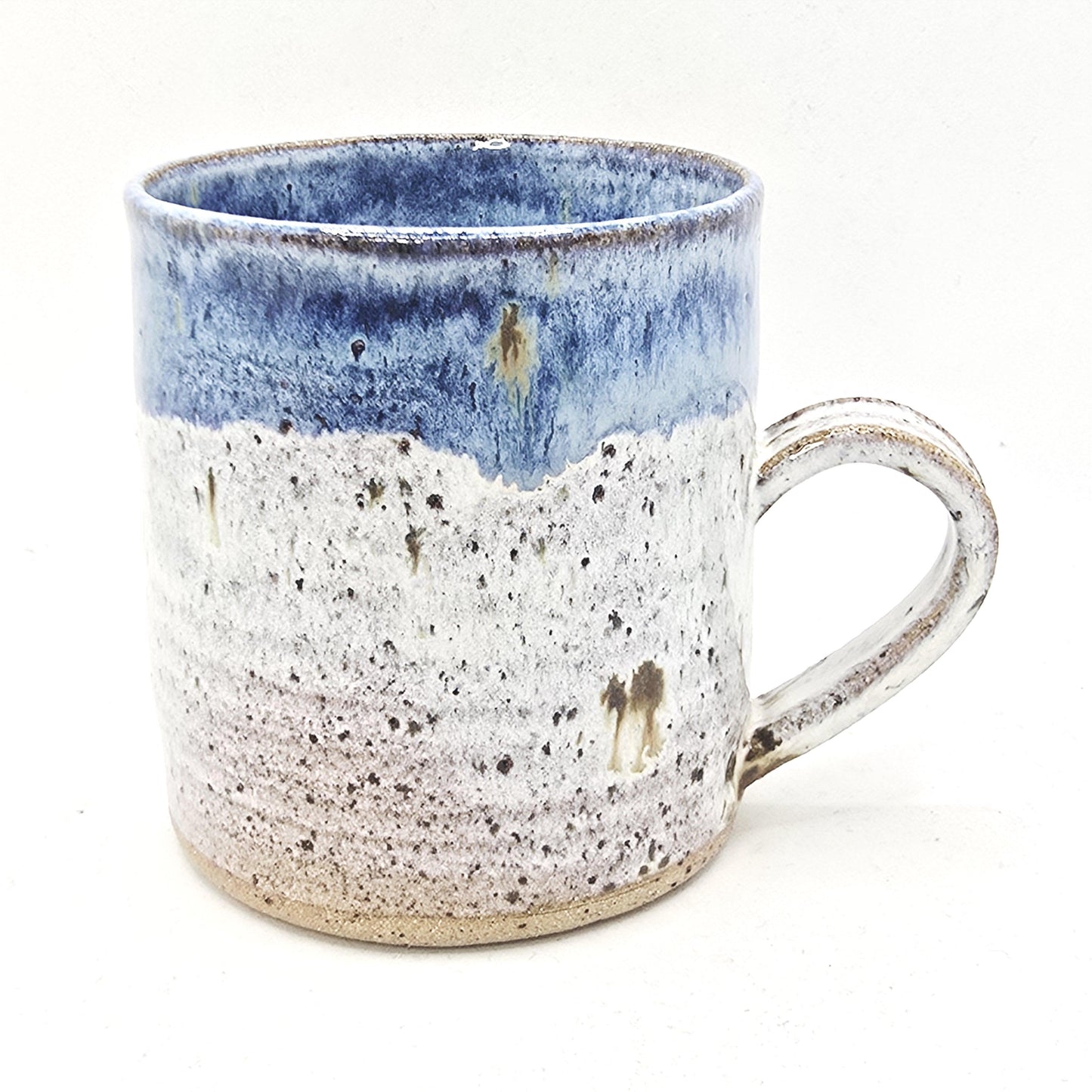 Handmade Ceramic Large 16oz Tea / Coffee Mug. Cream & Blue Glaze. Toasty Stoneware Pottery
