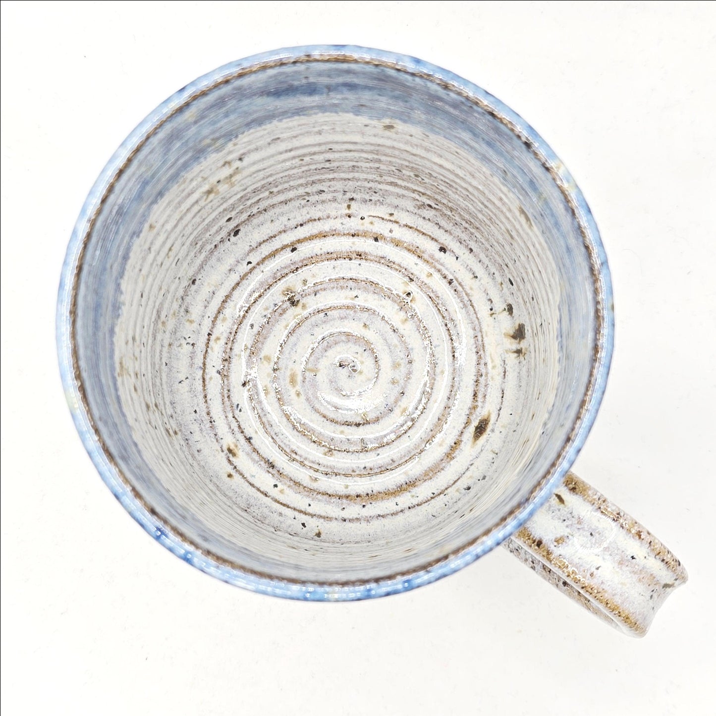 Handmade Ceramic Large 16oz Tea / Coffee Mug. Cream & Blue Glaze. Toasty Stoneware Pottery