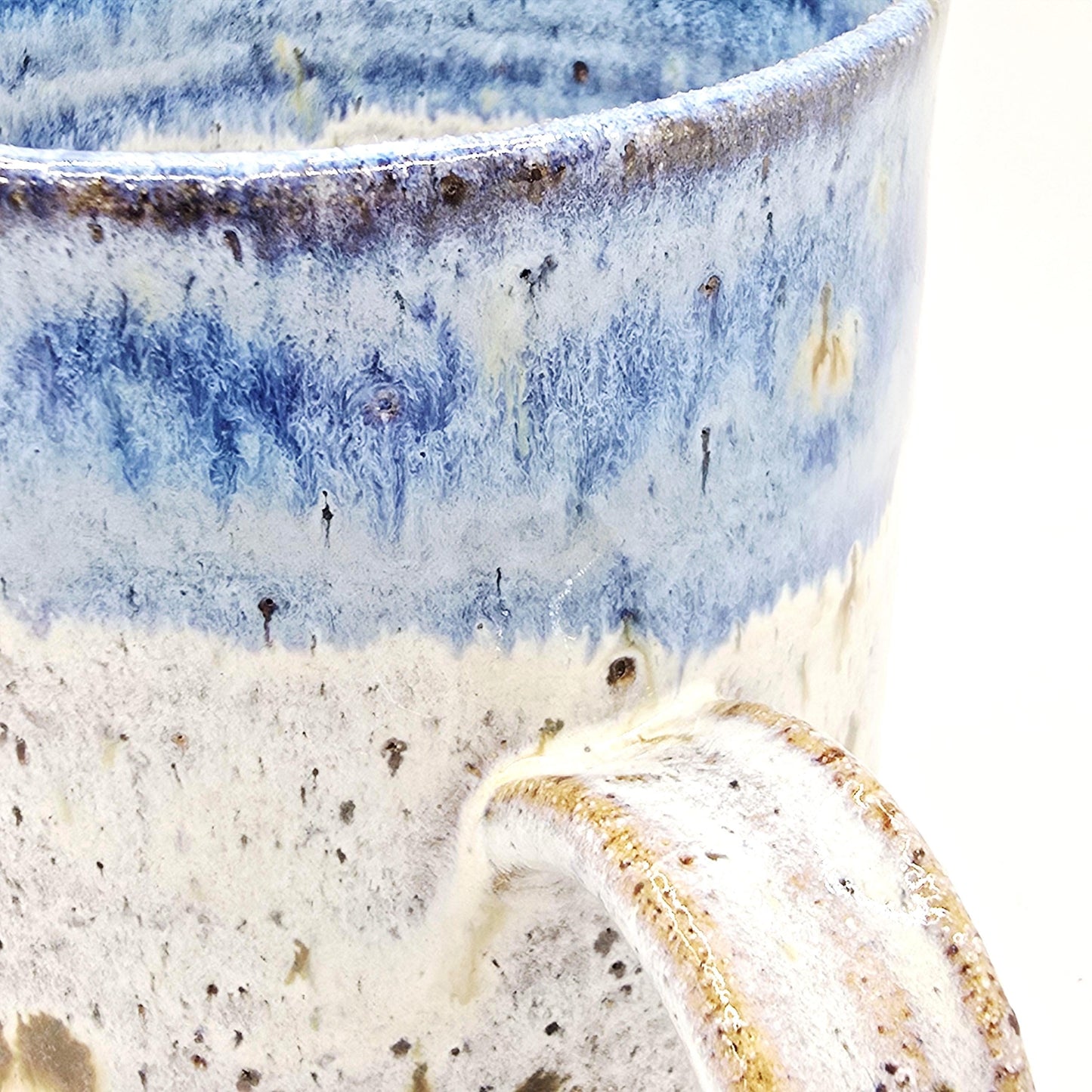 Handmade Ceramic Large 16oz Tea / Coffee Mug. Cream & Blue Glaze. Toasty Stoneware Pottery