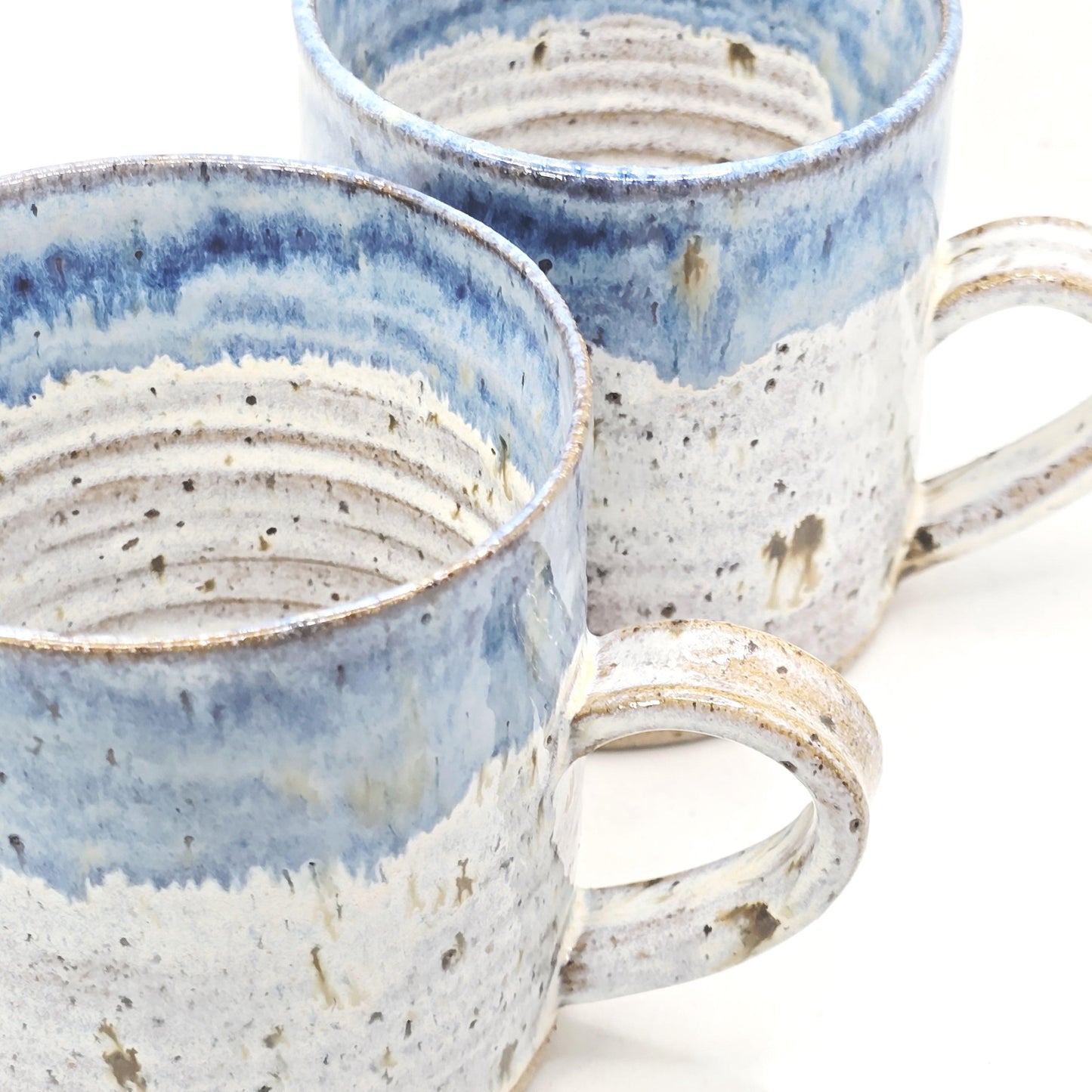 Handmade Ceramic Large 16oz Tea / Coffee Mug. Cream & Blue Glaze. Toasty Stoneware Pottery