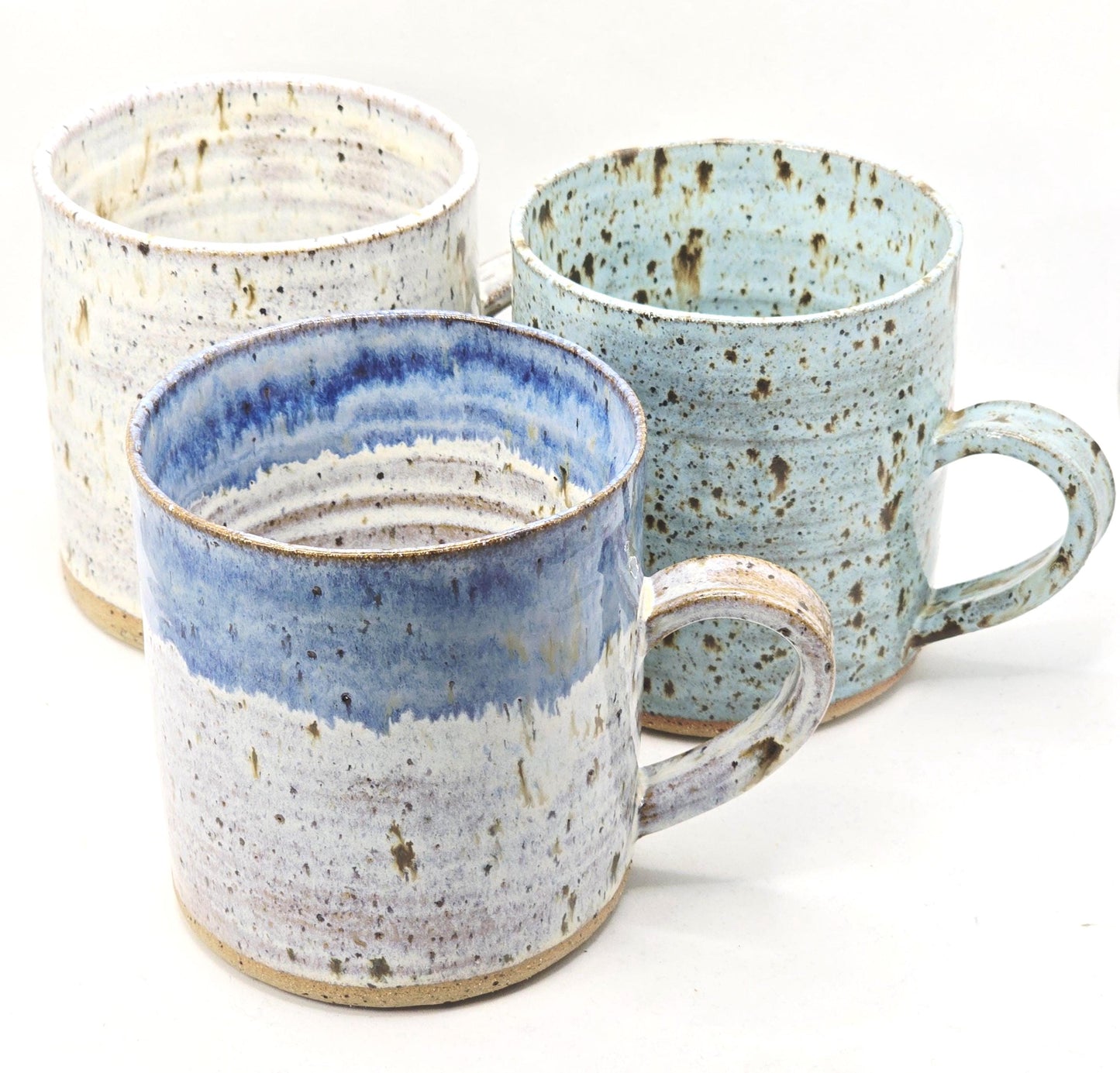 Handmade Ceramic Large 16oz Tea / Coffee Mug. Cream & Blue Glaze. Toasty Stoneware Pottery