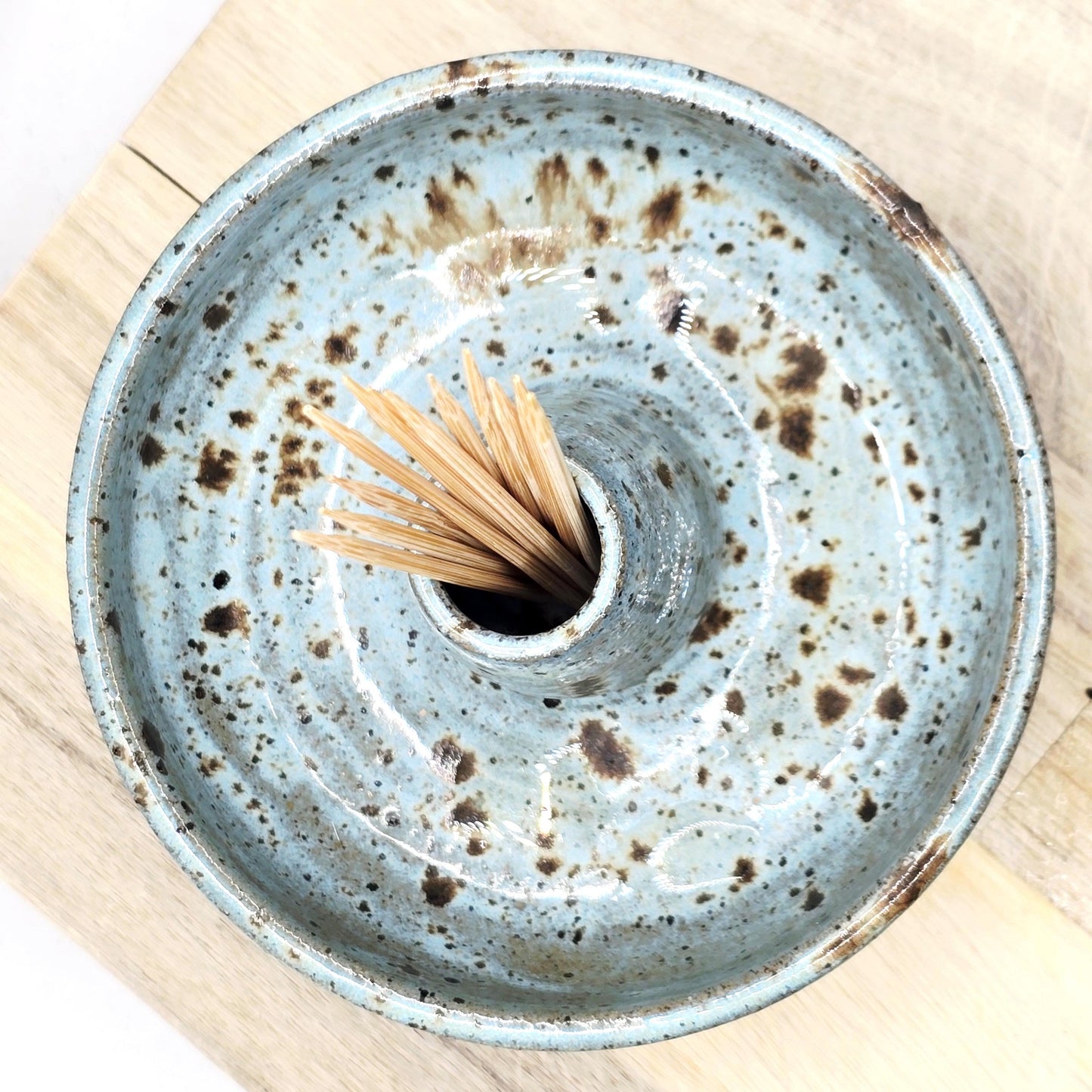 Handmade Ceramic Single Serving Olive Dish / Bowl -  Speckled Blue Glaze, Toasty Stoneware Pottery
