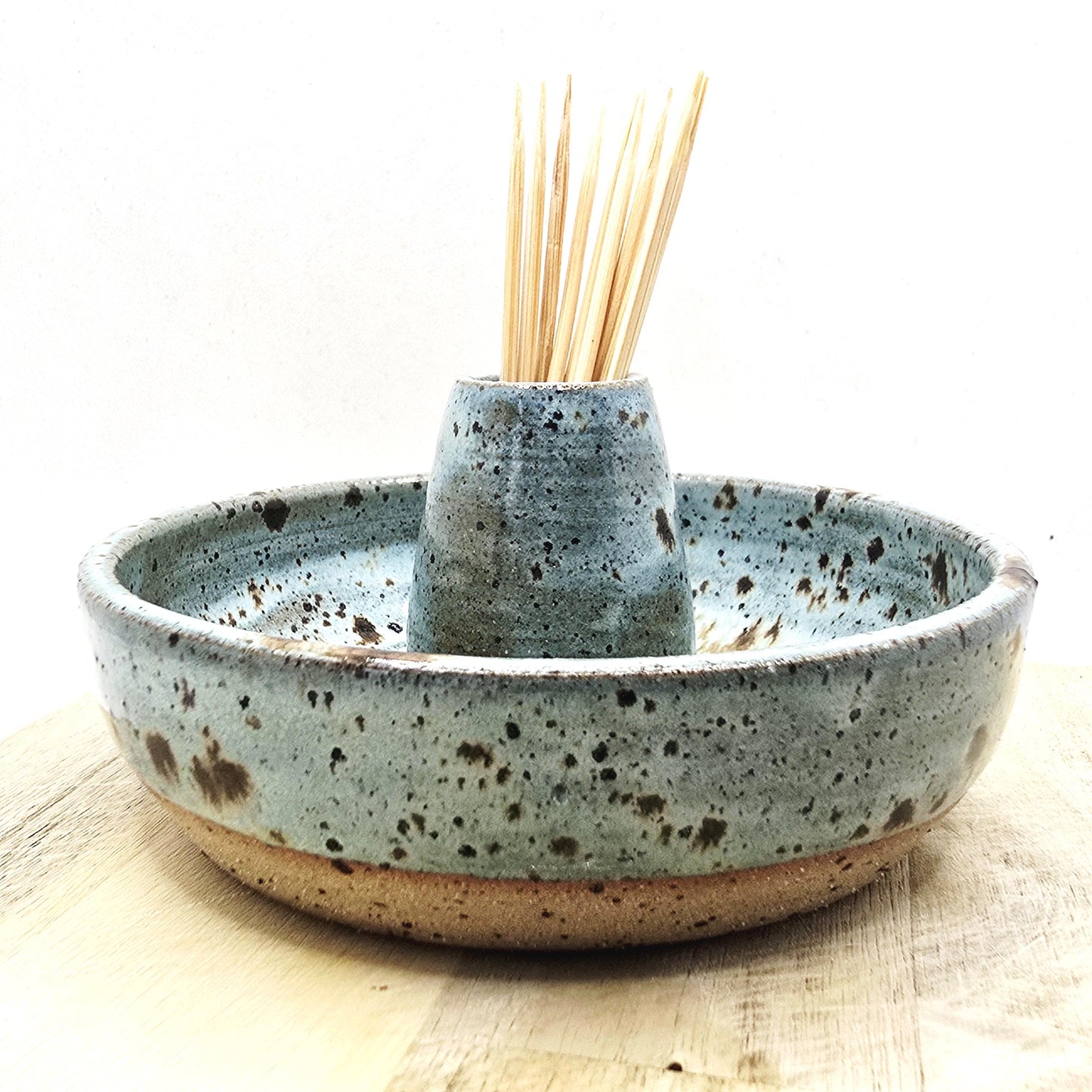 Handmade Ceramic Single Serving Olive Dish / Bowl -  Speckled Blue Glaze, Toasty Stoneware Pottery