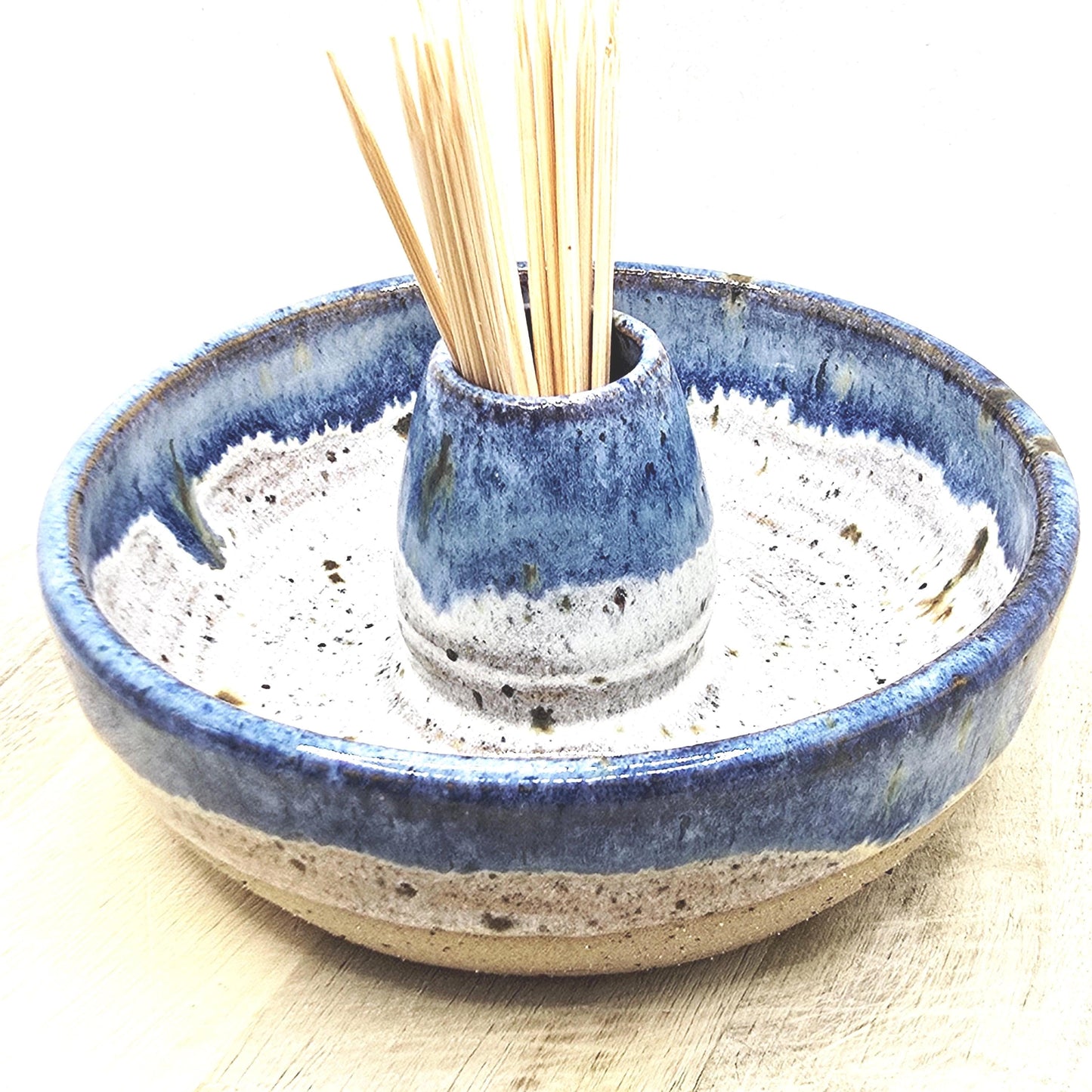 Handmade Stoneware Individual Olive Dish / Bowl - Speckled Blue and Cream Glaze. Toasty Stoneware Pottery