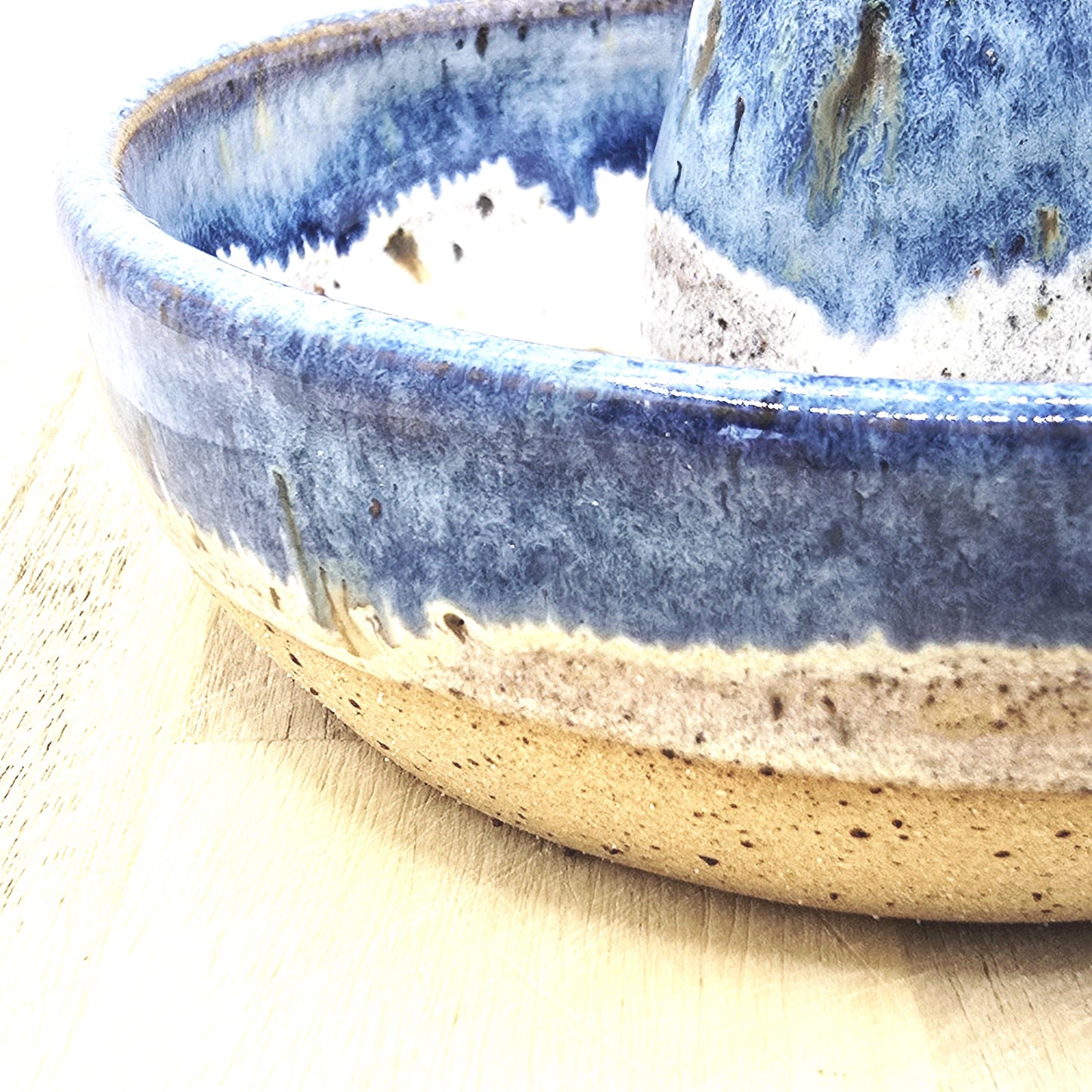 Handmade Stoneware Individual Olive Dish / Bowl - Speckled Blue and Cream Glaze. Toasty Stoneware Pottery