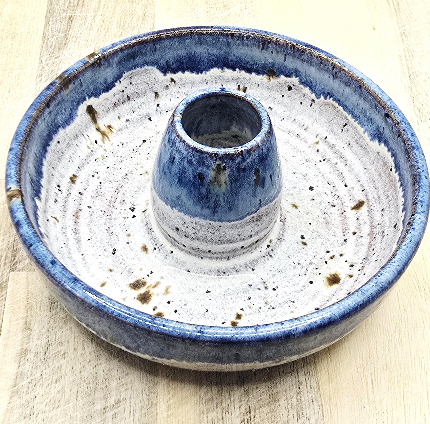 Handmade Stoneware Individual Olive Dish / Bowl - Speckled Blue and Cream Glaze. Toasty Stoneware Pottery