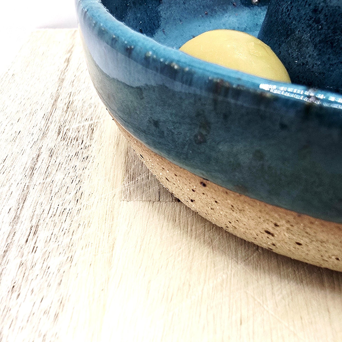 Handmade Stoneware Single Serving Olive Dish / Bowl - Deep Turquoise Blue Glaze. Toasty Stoneware Pottery
