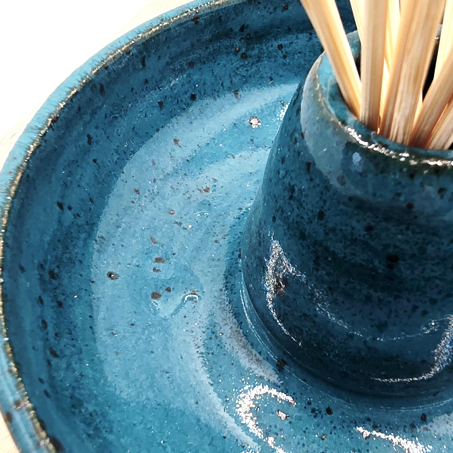 Handmade Stoneware Single Serving Olive Dish / Bowl - Deep Turquoise Blue Glaze. Toasty Stoneware Pottery