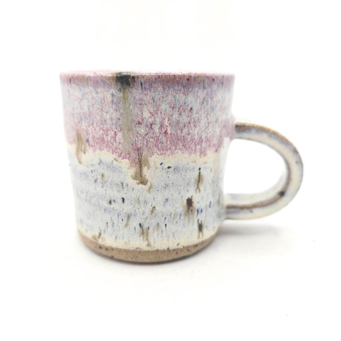 Handmade Stoneware 4oz Double Espresso Mug. Pink & Cream Speckled Glaze. Toasty Stoneware Pottery.