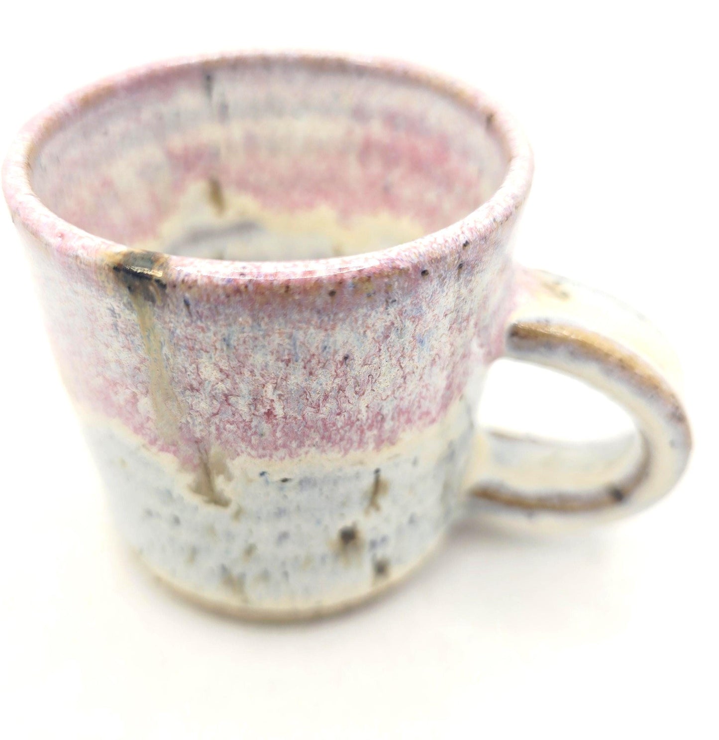 Handmade Stoneware 4oz Double Espresso Mug. Pink & Cream Speckled Glaze. Toasty Stoneware Pottery.