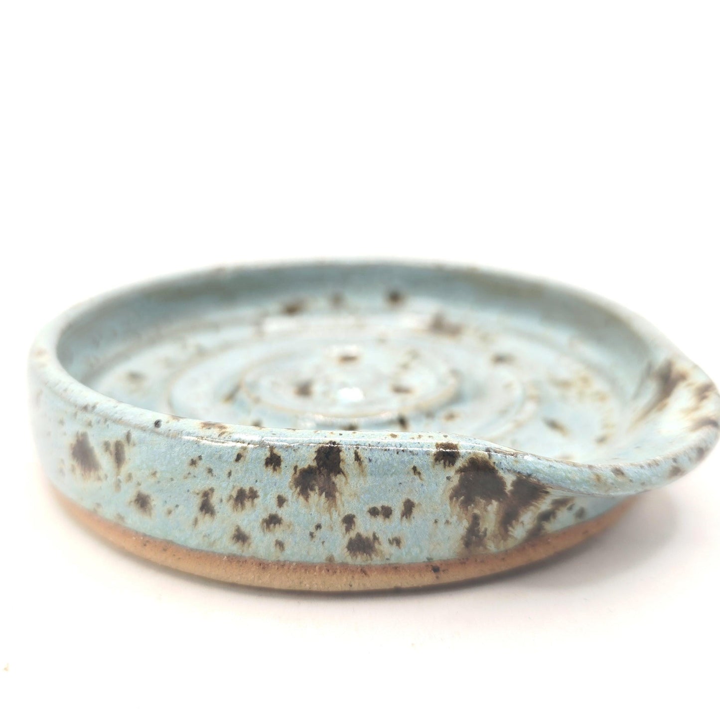 Handmade Ceramic Spoon Rest - Blue Speckled Glaze, Toasty Stoneware Pottery.