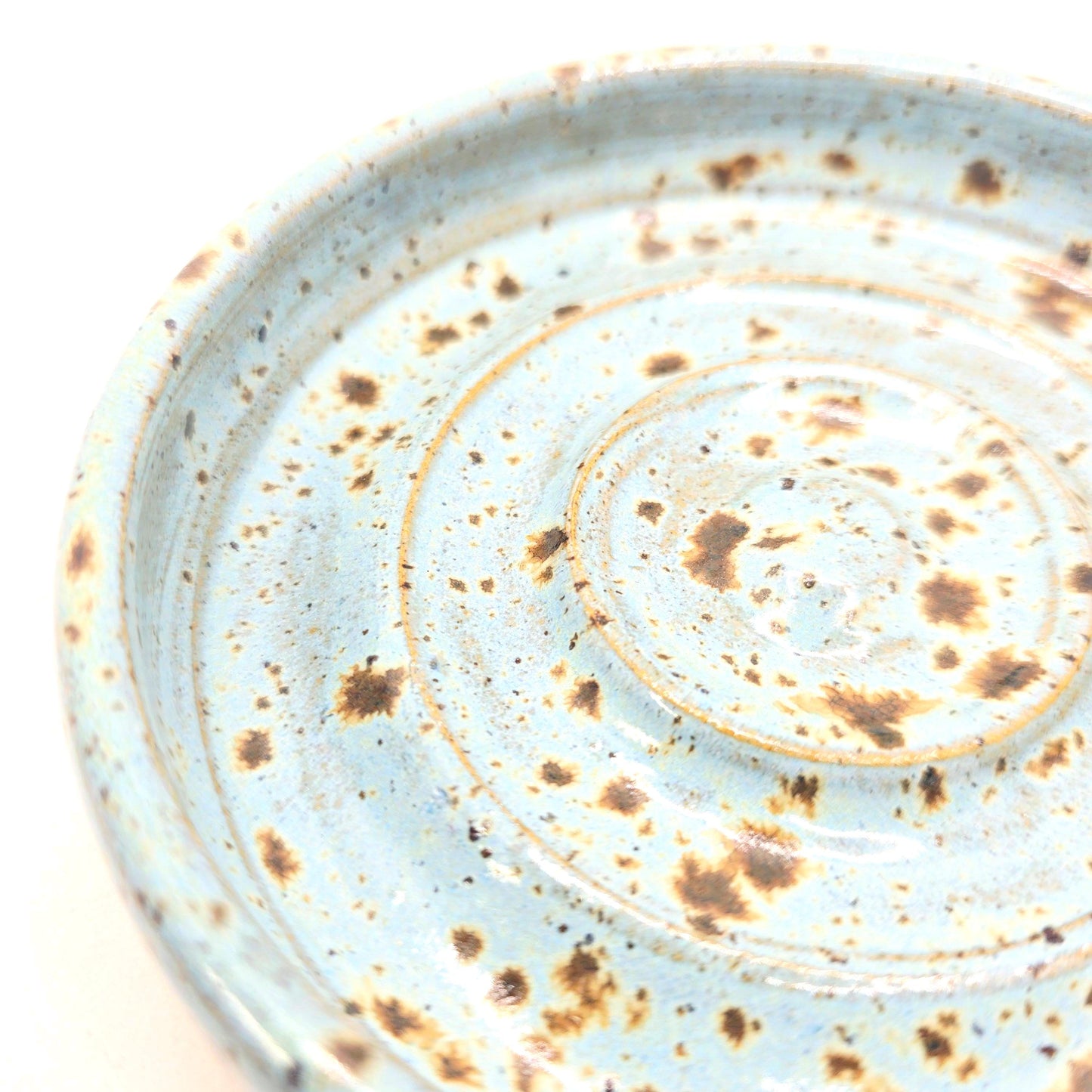 Handmade Ceramic Spoon Rest - Blue Speckled Glaze, Toasty Stoneware Pottery.