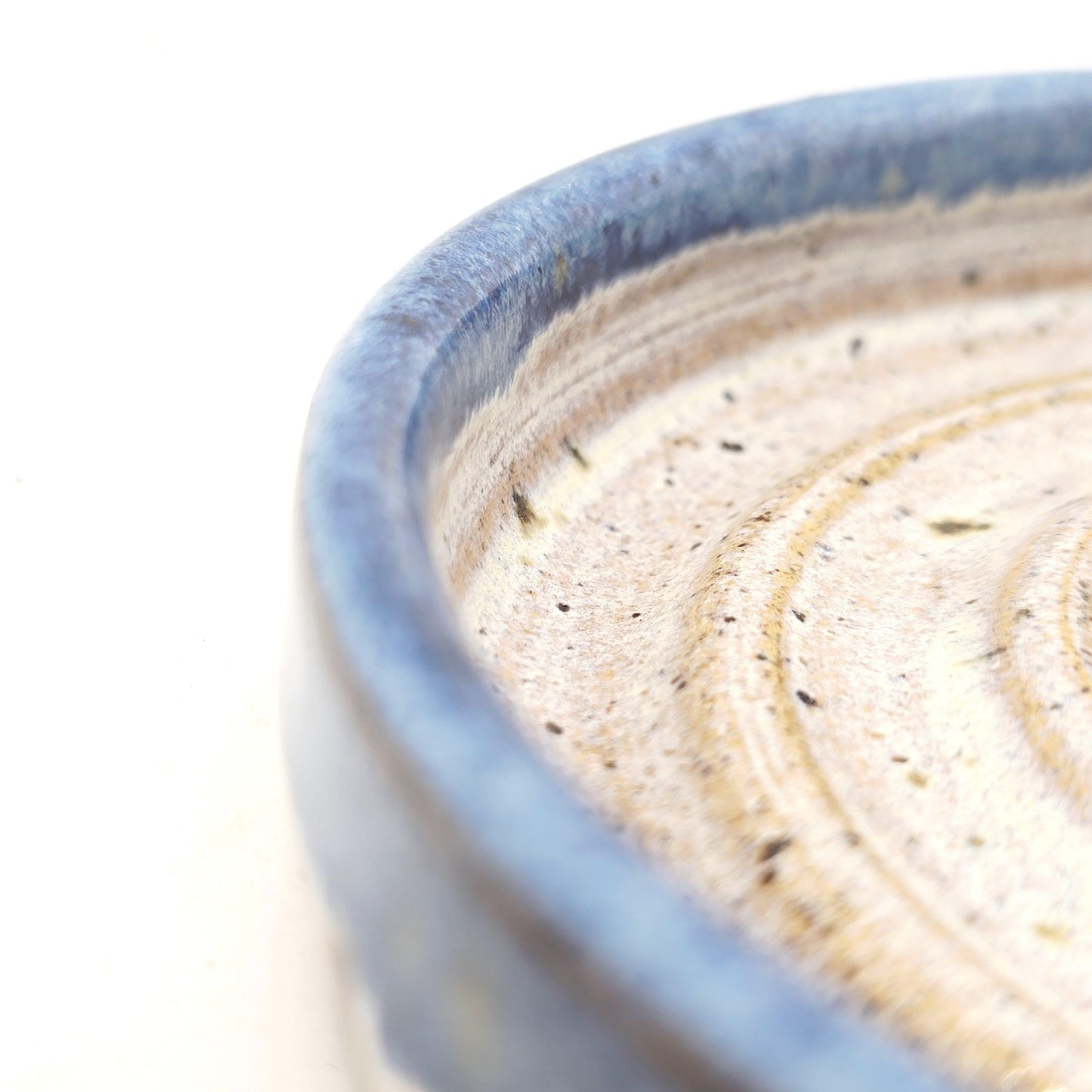 Handmade Ceramic Spoon Rest - Blue & Cream Speckled Glaze. Toasty Stoneware Pottery