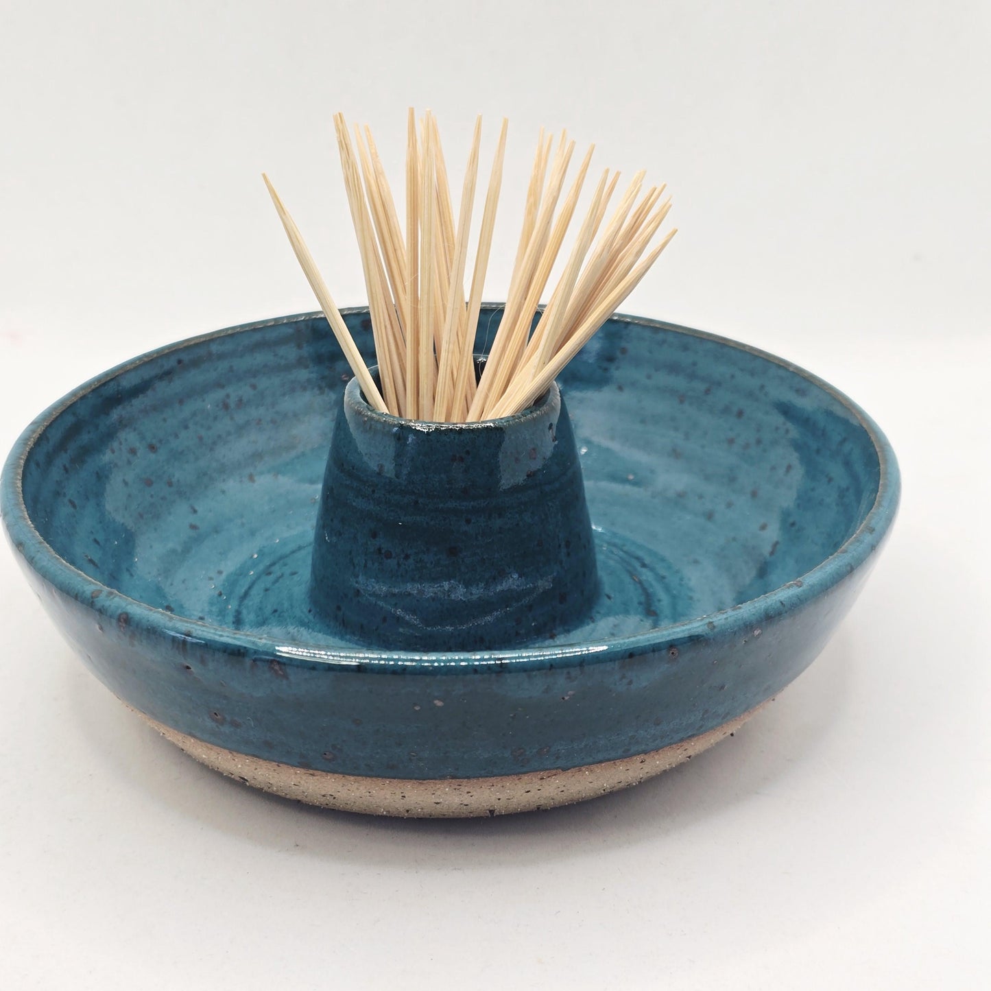Handmade Stoneware Olive Dish / Bowl - Deep Turquoise Glaze. Toasty Stoneware Pottery