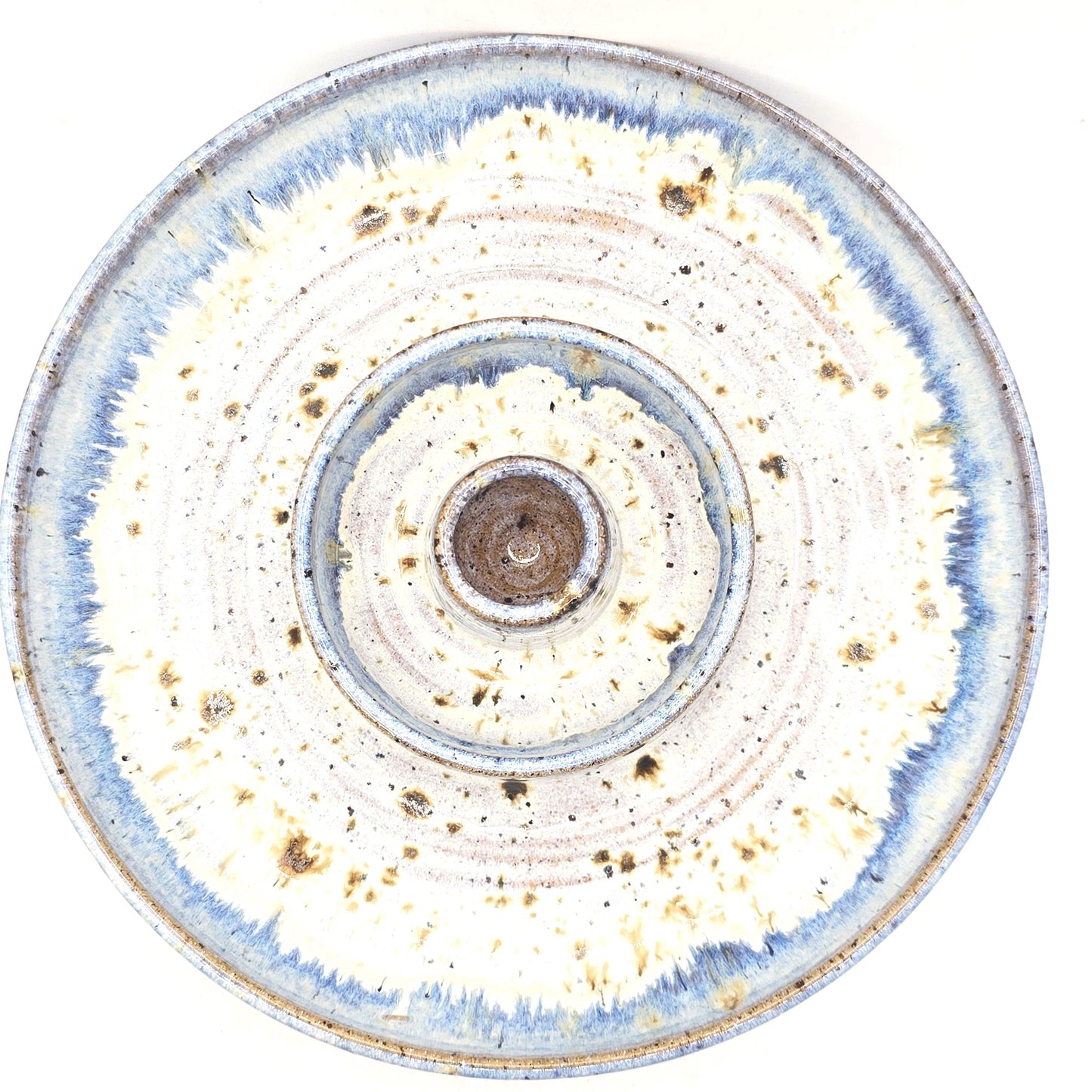 Handmade Stoneware Large Olive Dish / Bowl - Speckled Blue and Cream Glaze. Toasty Stoneware Pottery