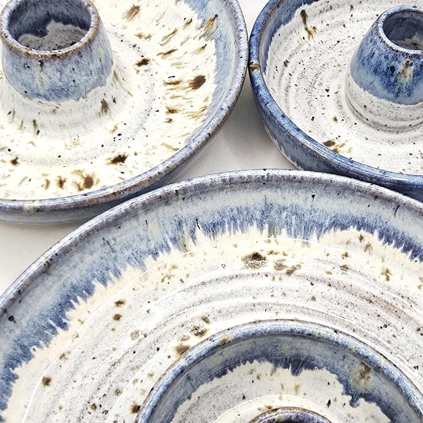 Handmade Stoneware Large Olive Dish / Bowl - Speckled Blue and Cream Glaze. Toasty Stoneware Pottery