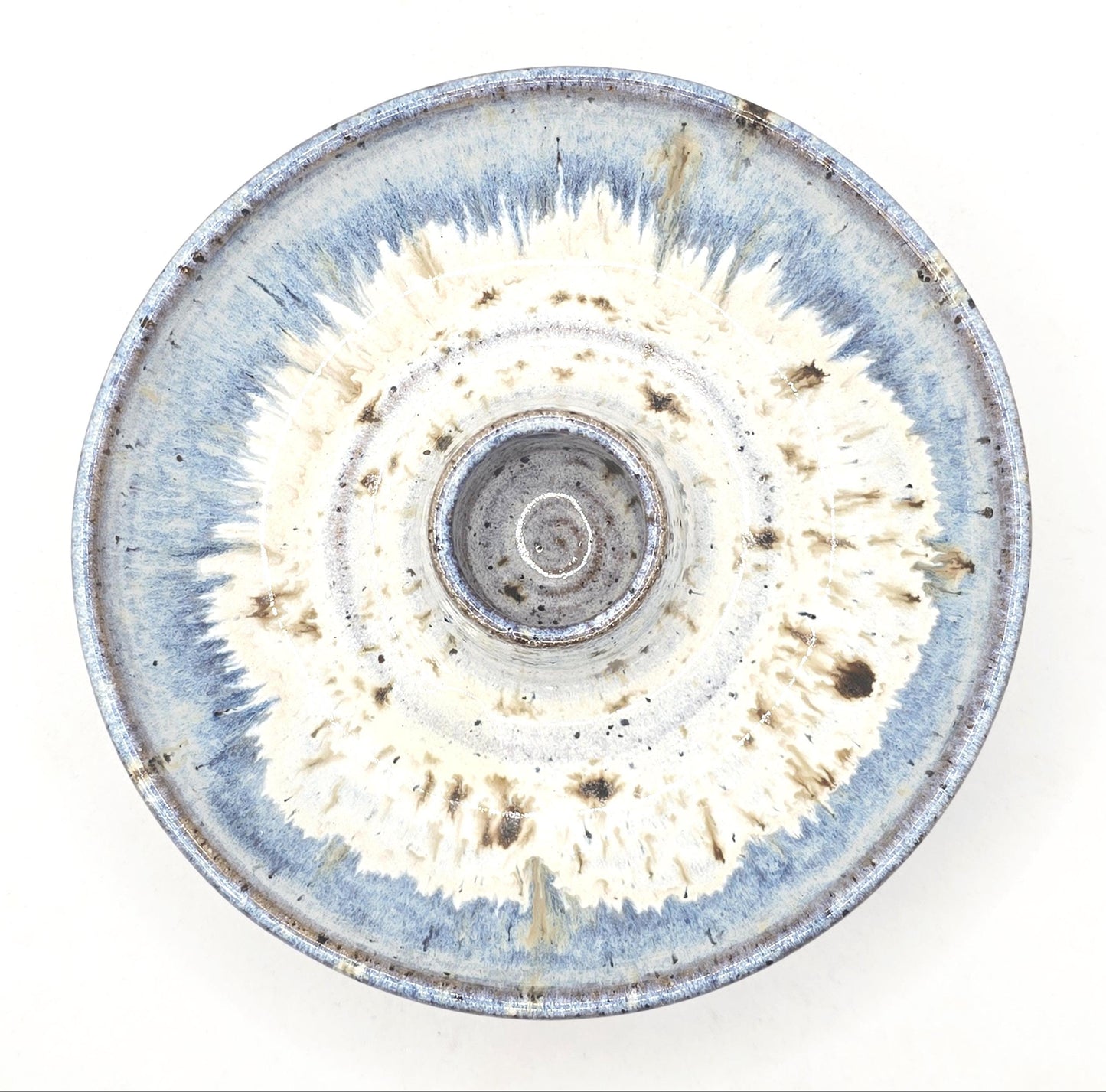 Handmade Stoneware Olive Dish / Bowl - Speckled Blue and Cream Glaze. Toasty Stoneware Pottery