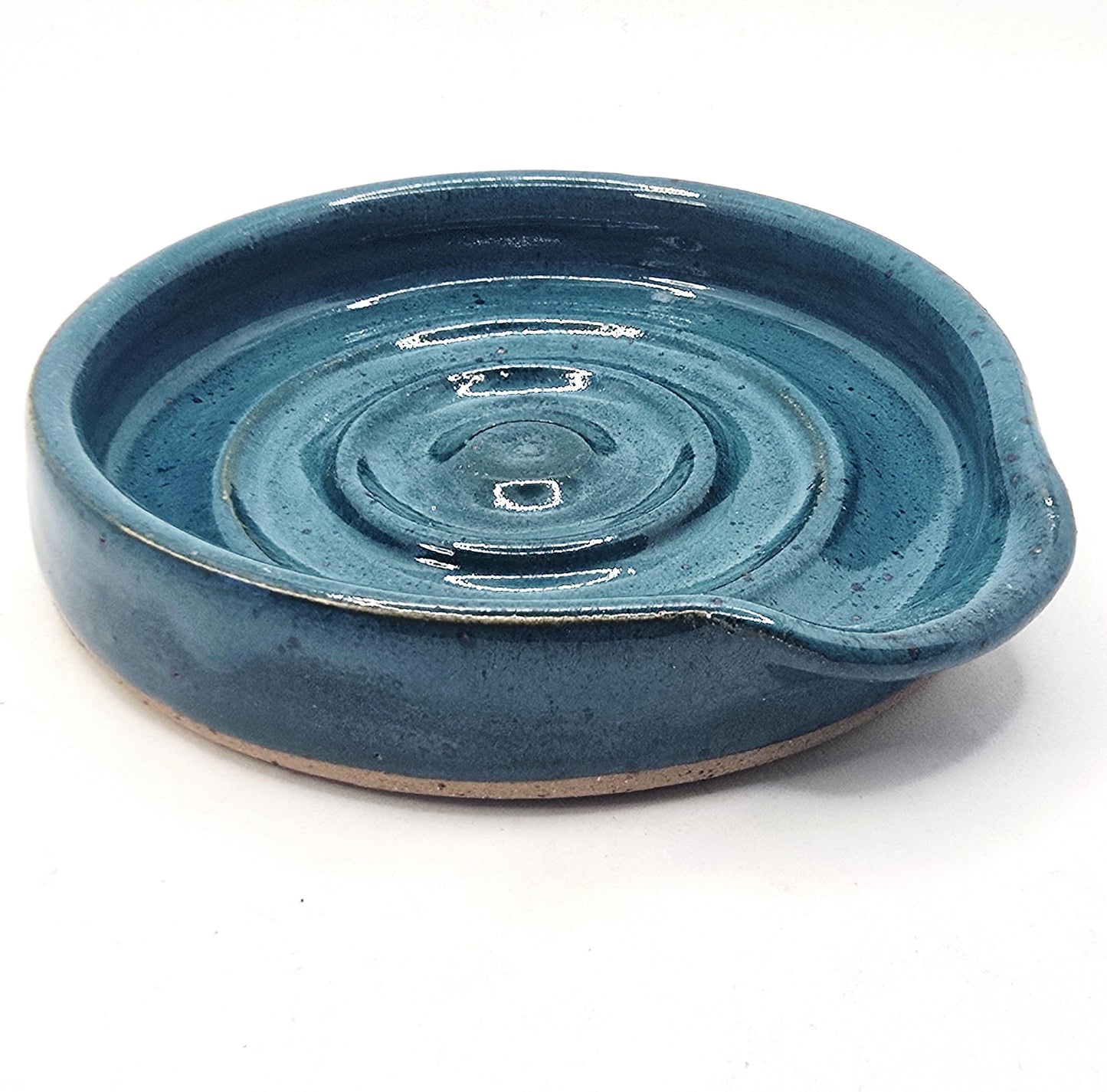 Handmade Ceramic Spoon Rest - Deep Turquoise Blue Speckled Glaze. Toasty Stoneware Pottery