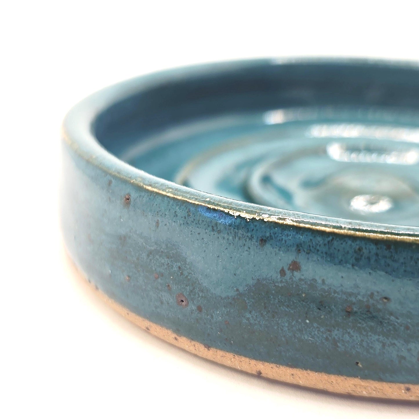 Handmade Ceramic Spoon Rest - Deep Turquoise Blue Speckled Glaze. Toasty Stoneware Pottery