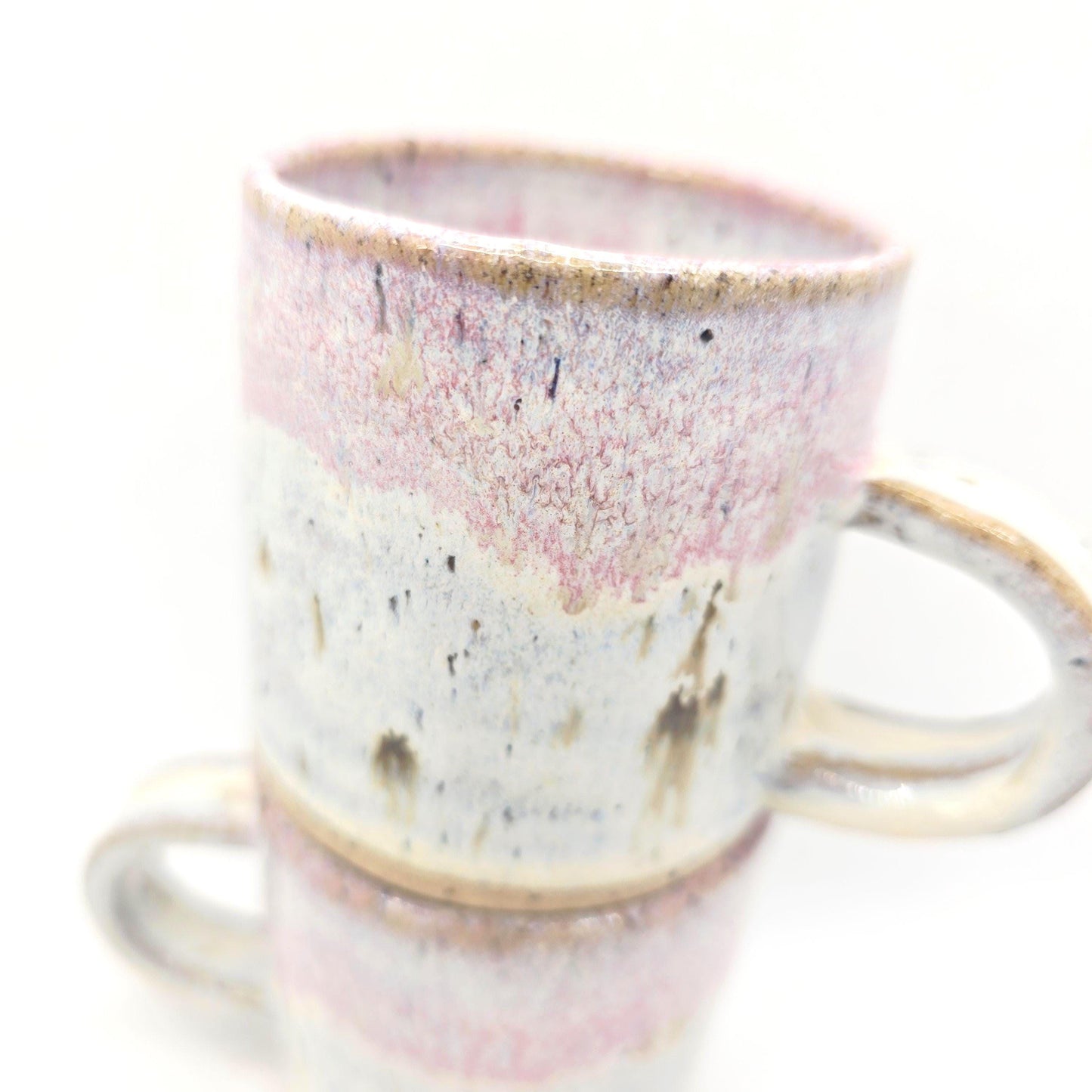 Handmade Stoneware 4oz Double Espresso Mug. Pink & Cream Speckled Glaze. Toasty Stoneware Pottery.