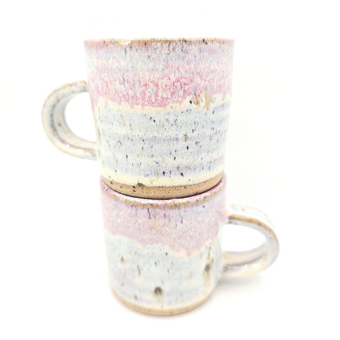 Handmade Stoneware 4oz Double Espresso Mug. Pink & Cream Speckled Glaze. Toasty Stoneware Pottery.