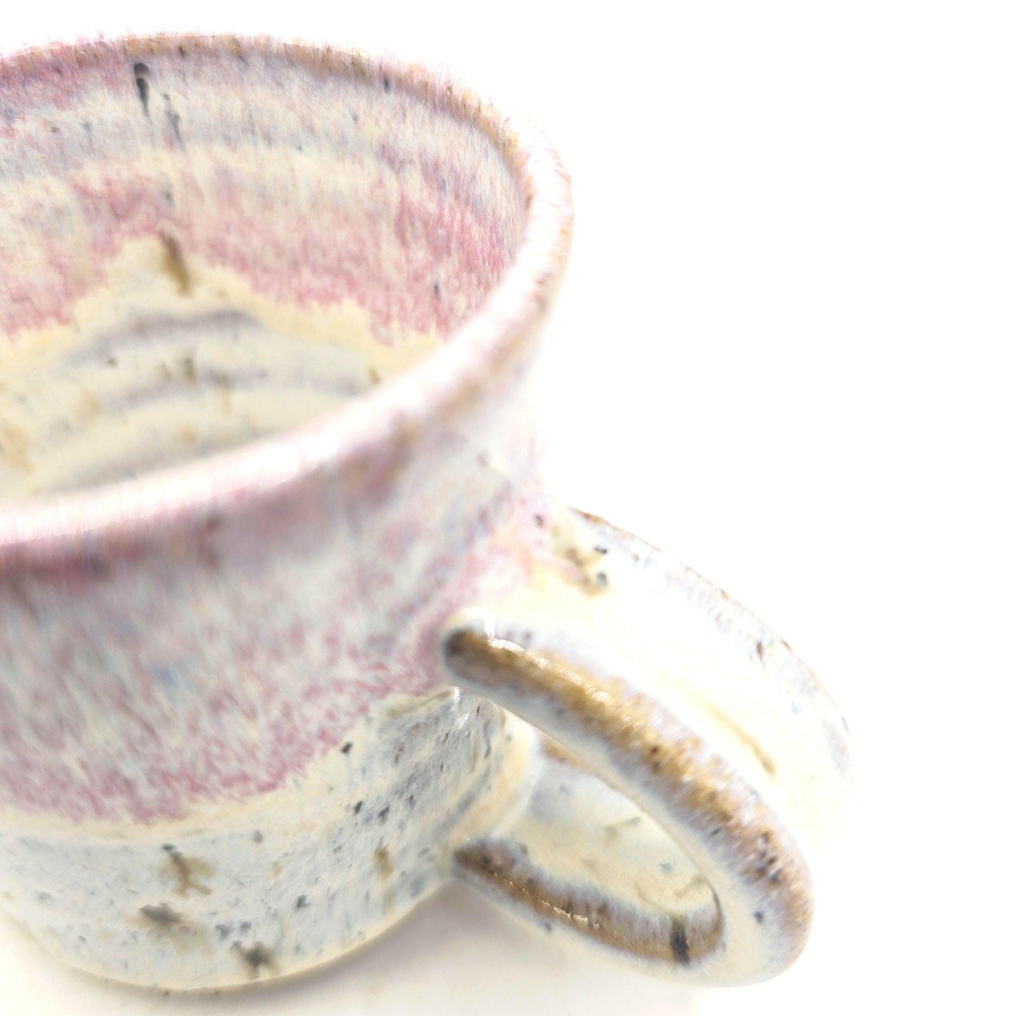 Handmade Stoneware 4oz Double Espresso Mug. Pink & Cream Speckled Glaze. Toasty Stoneware Pottery.