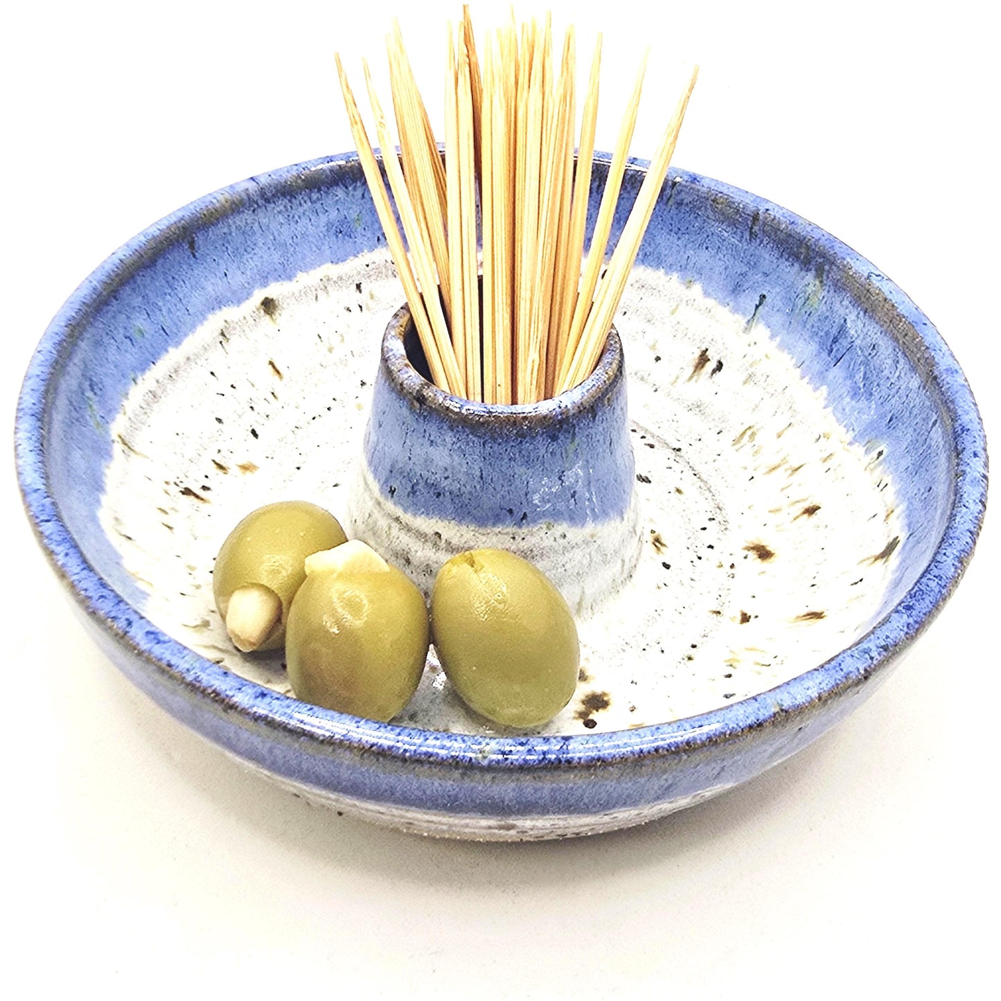 Handmade Stoneware Olive Dish / Bowl - Speckled Lavender Blue and Cream Glaze. Toasty Stoneware Pottery