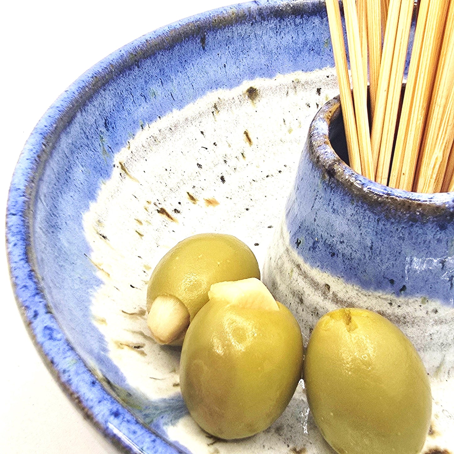 Handmade Stoneware Olive Dish / Bowl - Speckled Lavender Blue and Cream Glaze. Toasty Stoneware Pottery