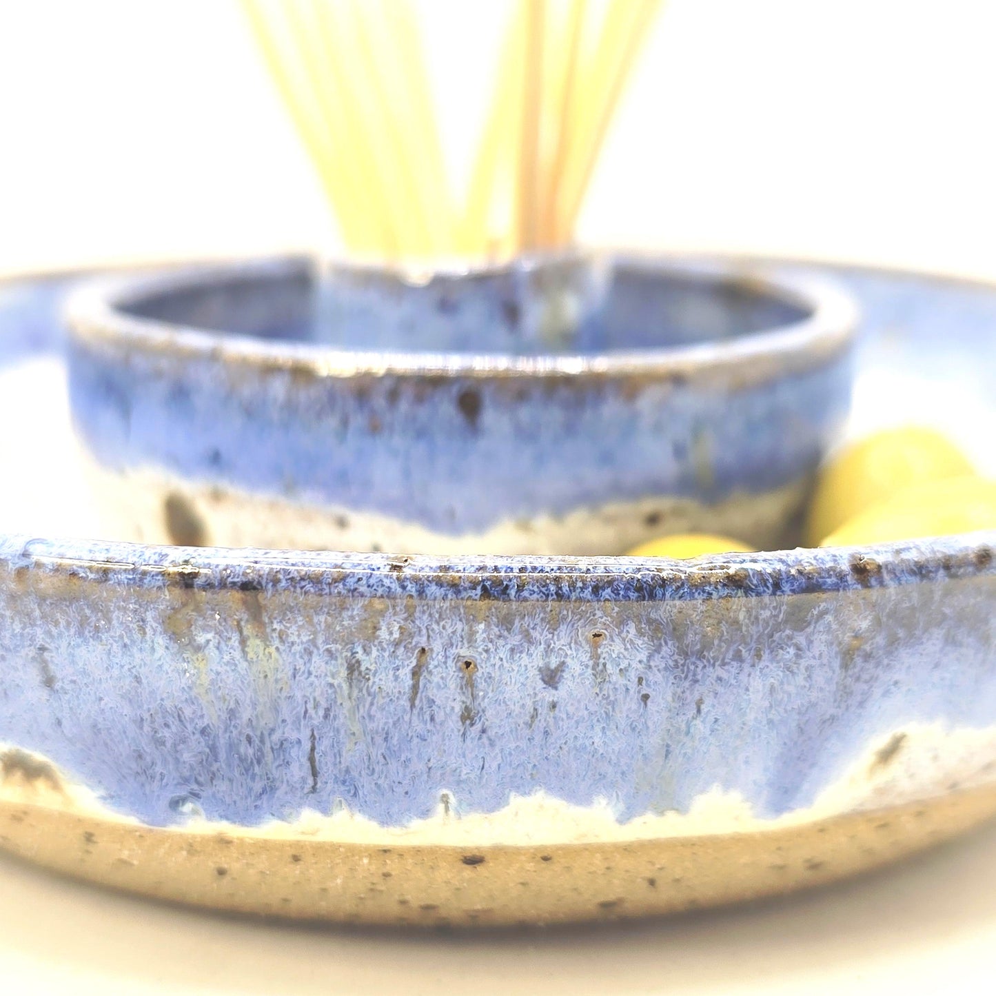 Handmade Stoneware Olive Dish – Speckled Lavender Blue Glaze, Toasty Flecked Clay