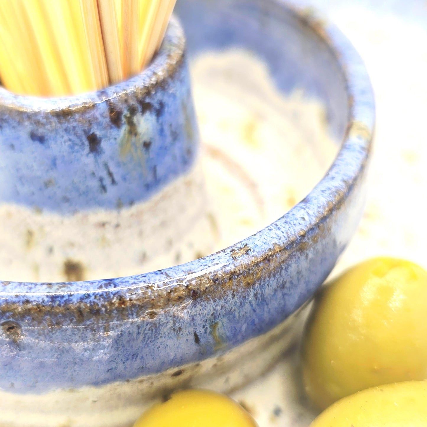 Handmade Stoneware Olive Dish – Speckled Lavender Blue Glaze, Toasty Flecked Clay