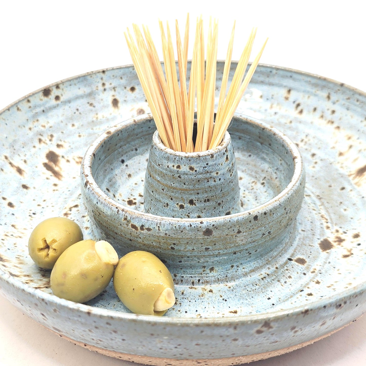 Handmade Ceramic Large Olive Dish / Bowl - Blue Speckled Glaze. Toasty Stoneware Pottery