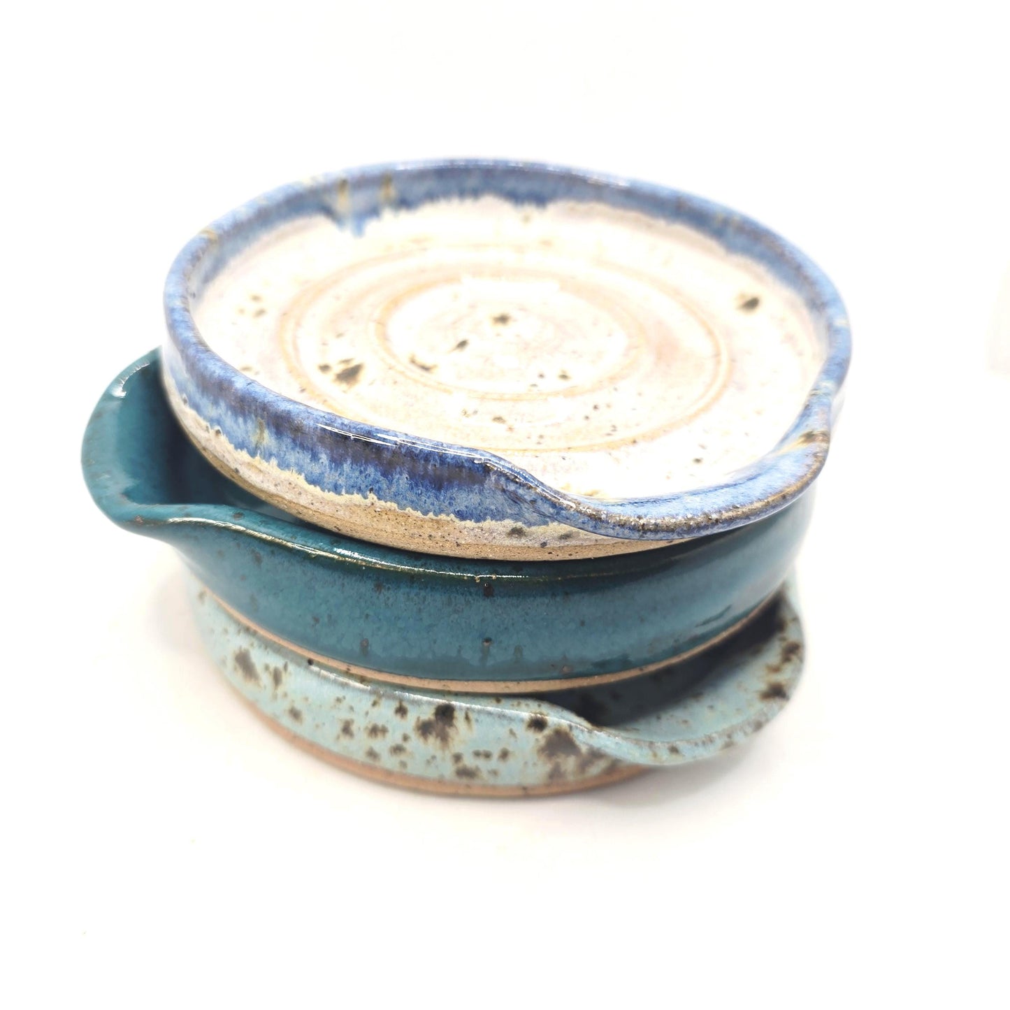 Handmade Ceramic Spoon Rest - Blue Speckled Glaze, Toasty Stoneware Pottery.